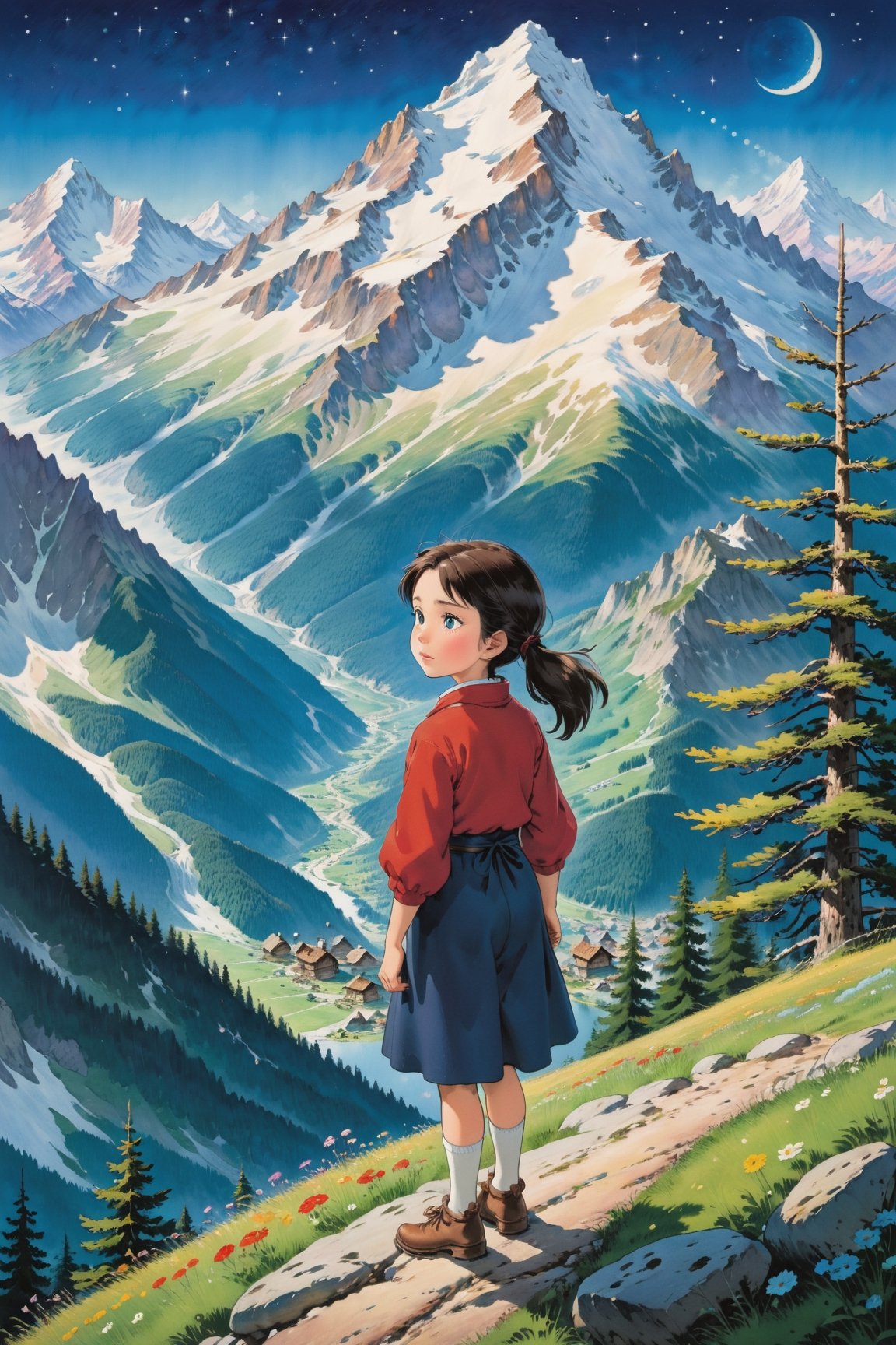 (masterpiece, best quality),(starry eyes, sparkle, Platinum Skin:1.3), Heidi, girl in the alps (girl in the alps), Swiss writer Johanna Spyri(Johanna Spyri). It is a children's literature novel Published in 1880. This novel tells the touching story of Heidi, A girl living with her grandfather in a mountain cabin in the Alps, And interacting with people around her. A novel loved around the world, And it has been adapted into many movies., TV drama, anime, and other media. One of the most famous adaptations is Japanese animation. "Heidi, girl in the alps" Since 1974, With contributions from director Isao Takahata and Hayao Miyazaki. This animation faithfully reproduces the original work, Highly praised for its beautiful background art, character expression, And emotional music. This animation was broadcast not only in Japan but also domestically, In addition, in many countries around the world, And got a lot of fans.
"Heidi, girl in the alps" This work teaches us about the relationship between nature and human, The importance of family and friendship. Many people will be touched by Heidi's bright and honest personality, And the difference she brings to those around her, Anime,Enhanced All, ghibli,illustrator,CuteCartoonAF