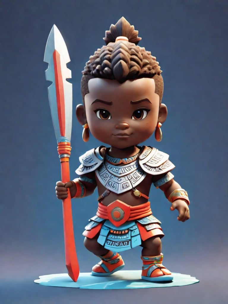 1boy, african boy, walking, holding blade and shield ,AI_Misaki,3d figure,zulu style,tshirt design, zulu ink drawing