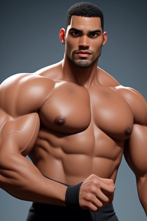 black 
bald head man mix of the rock and boris khojoe, muscular build, perfectly detailed,