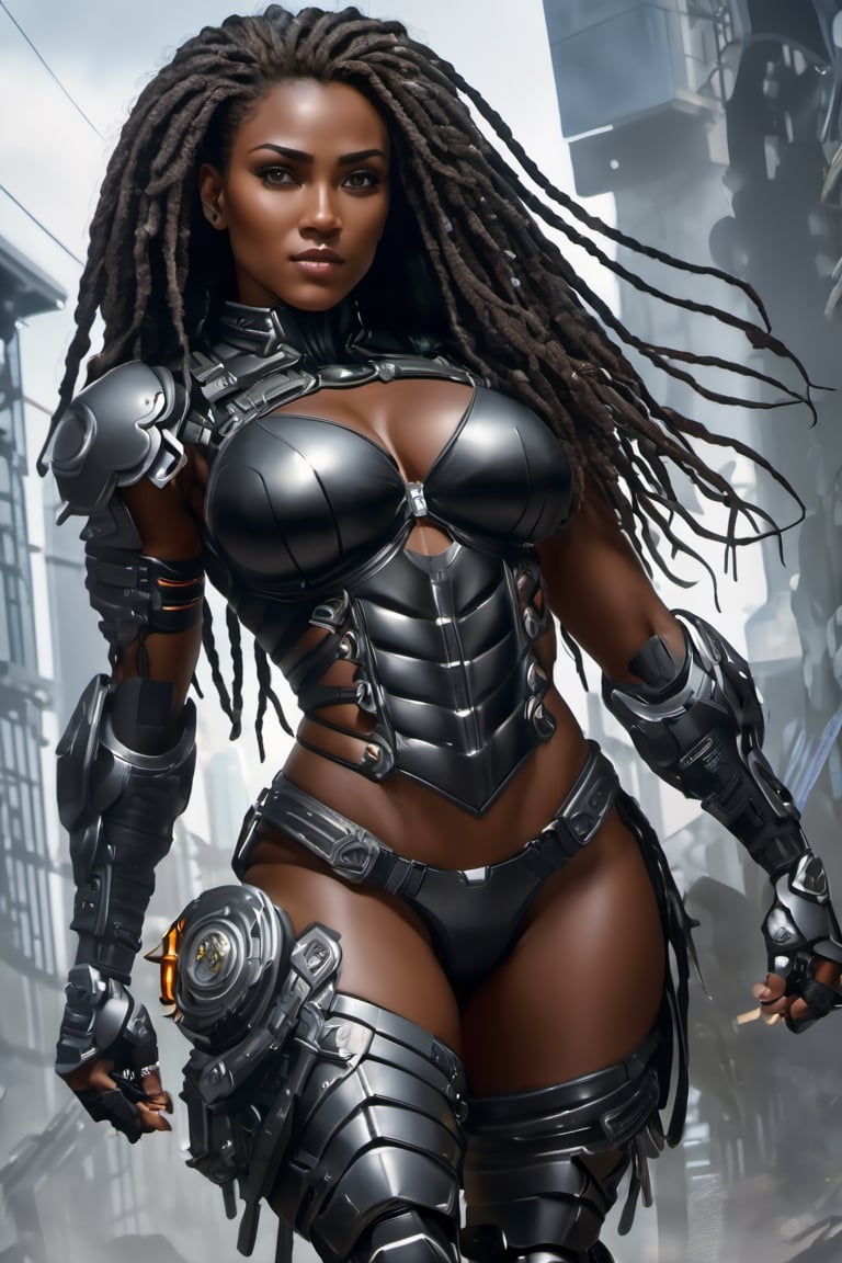 X-men cable,  (Black female),(African), very dark skin), ((( best mixture of the rock and boris kodjoe))) dreadlocks,UHD,  super detailed, very muscular physique, (((hands waist high glowing with electric bolts))), perfect muscular body,  full_body,  battle_stance,((wearing Black steel  body armor))  
cyberpunk,SteelHeartQuiron character,elina,lun4,photo r3al