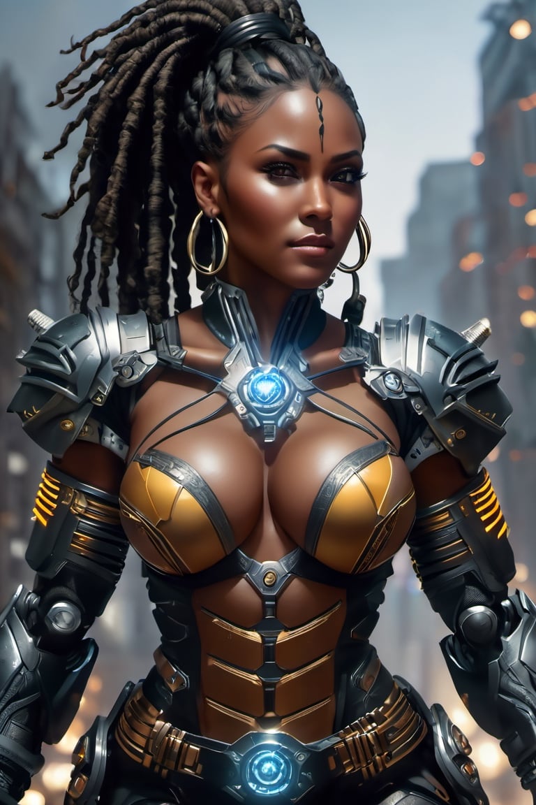 X-men cable,  (Black female),(African), very dark skin), ((( best mixture of the rock and boris kodjoe))) dreadlocks,UHD,  super detailed, very muscular physique, (((hands waist high glowing with electric bolts))), perfect muscular body,  full_body,  battle_stance,((wearing Black steel  body armor))  
cyberpunk,SteelHeartQuiron character,elina,lun4,photo r3al