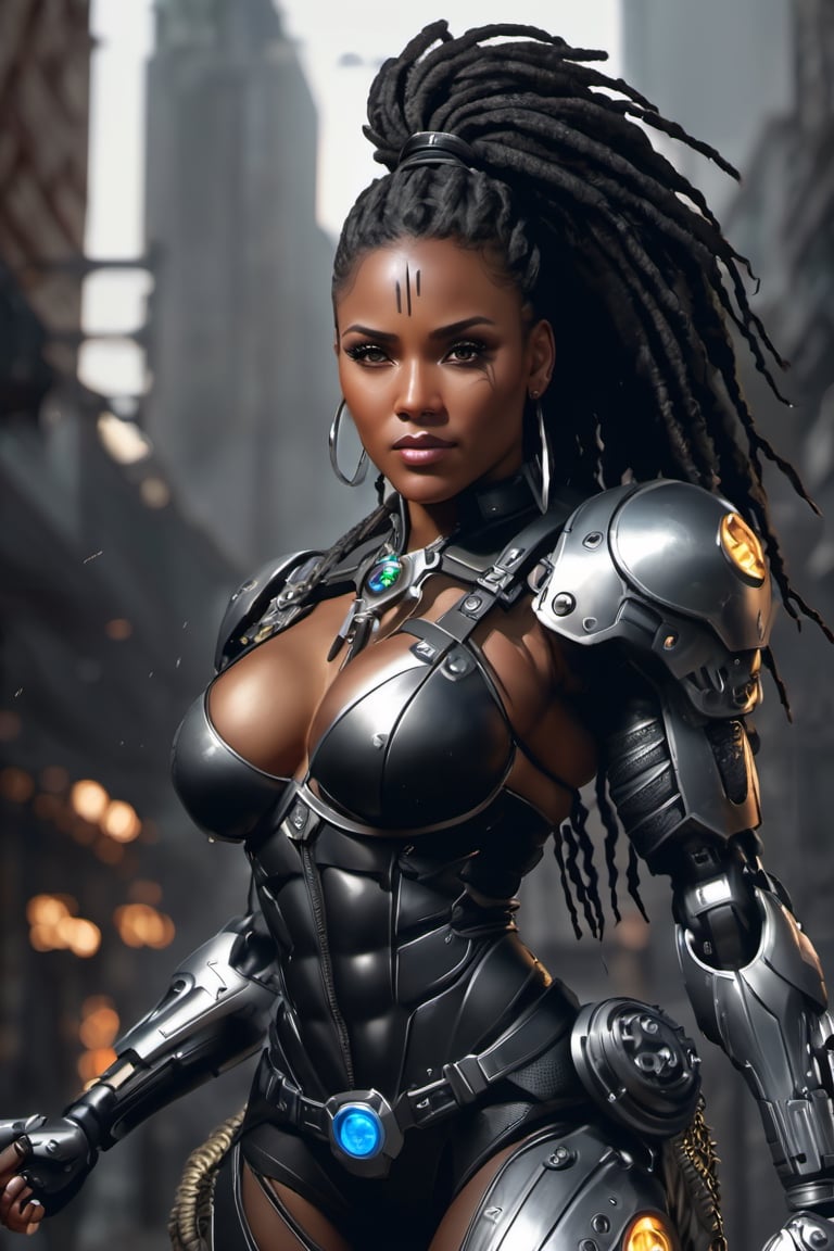 X-men cable,  (Black female),(African), very dark skin), ((( best mixture of the rock and boris kodjoe))) dreadlocks,UHD,  super detailed, very muscular physique, (((hands waist high glowing with electric bolts))), perfect muscular body,  full_body,  battle_stance,((wearing Black steel  body armor))  
cyberpunk,SteelHeartQuiron character,elina,lun4,photo r3al