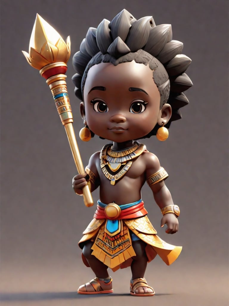 1boy, african boy, walking, holding royal scepter  ,AI_Misaki,3d figure,african queen style,traditional african attire design, african queen ink drawing