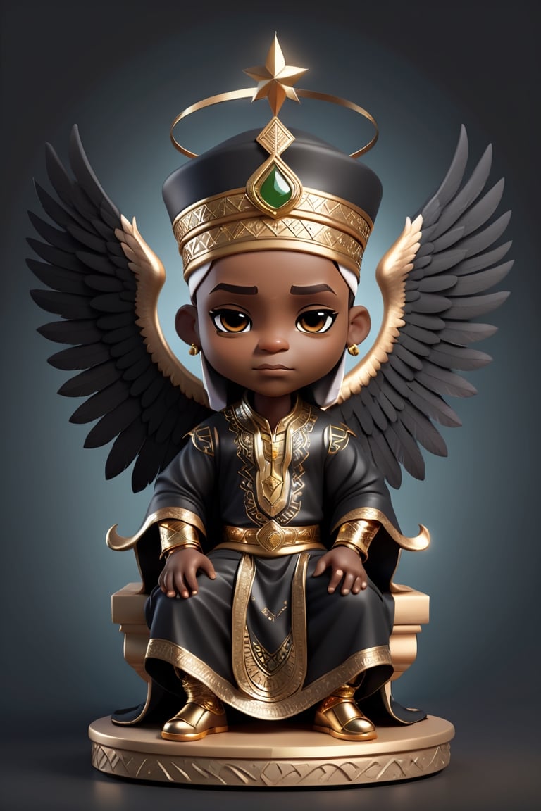 chibi, fullbody potrait of (((stunningly handsome african black man))), wearing muslim 2 piece garment with matching head wrap  
 sitting on a thronefallen angel, chibi style, 3d style, AngelicStyle