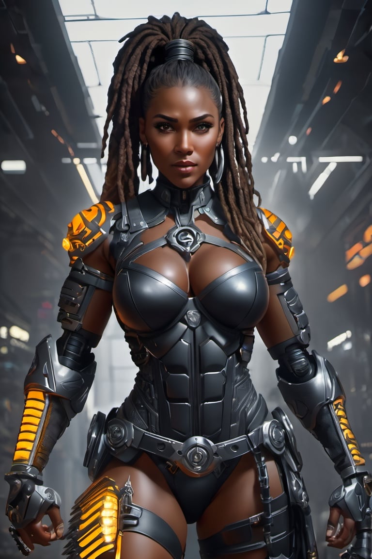 X-men cable,  (Black female),(African), very dark skin), ((( best mixture of the rock and boris kodjoe))) dreadlocks,UHD,  super detailed, very muscular physique, (((hands waist high glowing with electric bolts))), perfect muscular body,  full_body,  battle_stance,((wearing Black steel  body armor))  
cyberpunk,SteelHeartQuiron character,elina,lun4,photo r3al