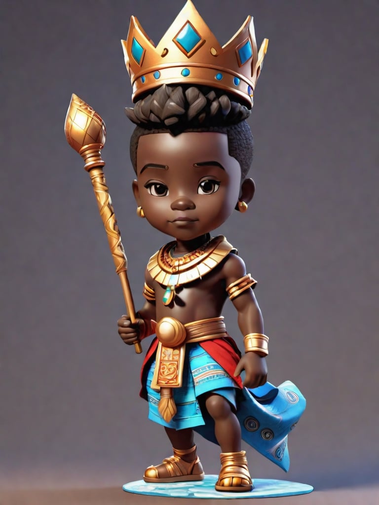 1boy, african boy, walking, holding royal scepter  ,AI_Misaki,3d figure,african king style,traditional african kinte cloth attire design, african queen ink drawing