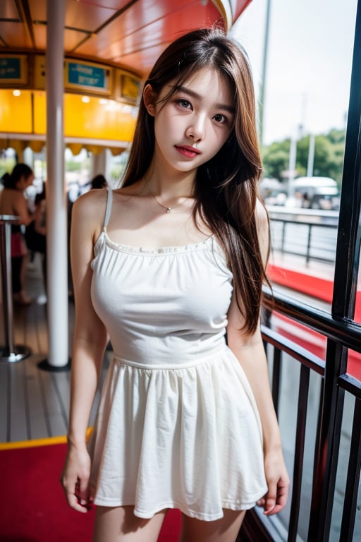 28yo korean girl, (beautiful face:1.3), detailed face and eyes, big breasts, (on Ferris wheel), (sundress:1.2), pastel, looking at viewer, (full body shot:1.1), ultrares, masterpiece, Fujifilm xt3, film grain