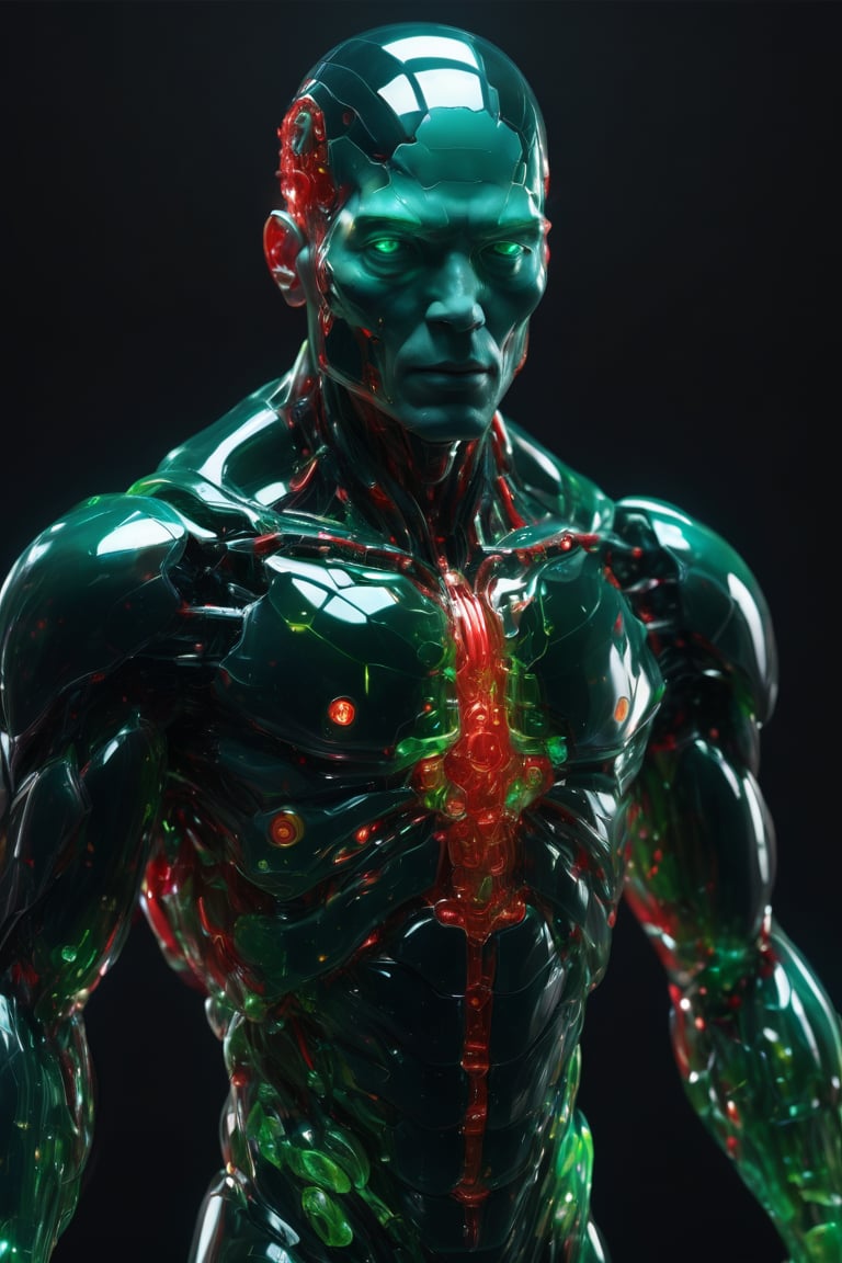 nature as part of human body, front facing, fullbody, front side, subsurface scattering, transparent, translucent skin, glow, bloom, Bioluminescent green and red liquid,3d style,cyborg style,Movie Still,Leonardo Style