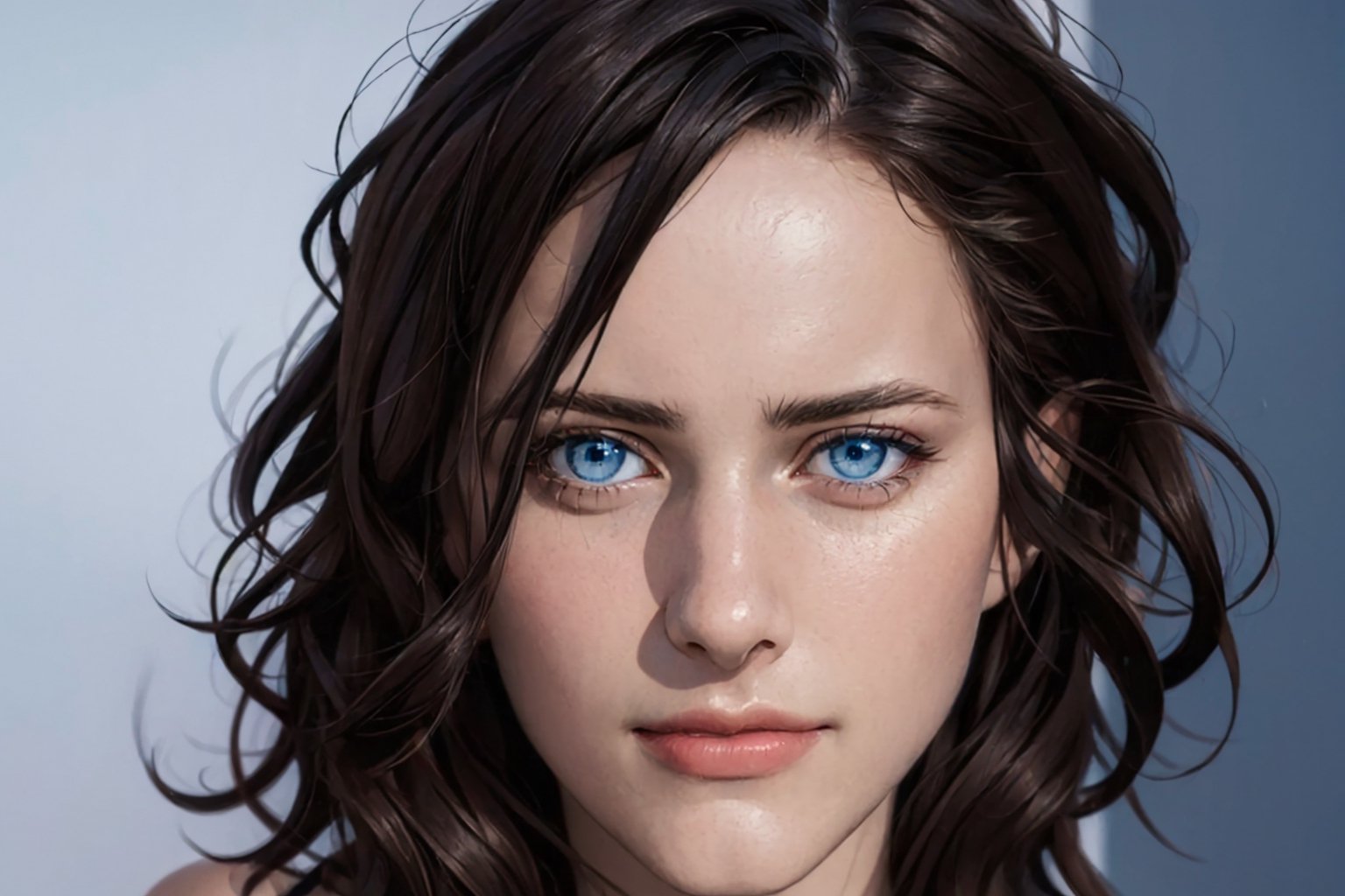 (photorealistic:1.5), closed mouth, realistic skin, black dress, perfect face, detailed pupil, blue eyes, half body, small chest, solo, standing,Detailedface