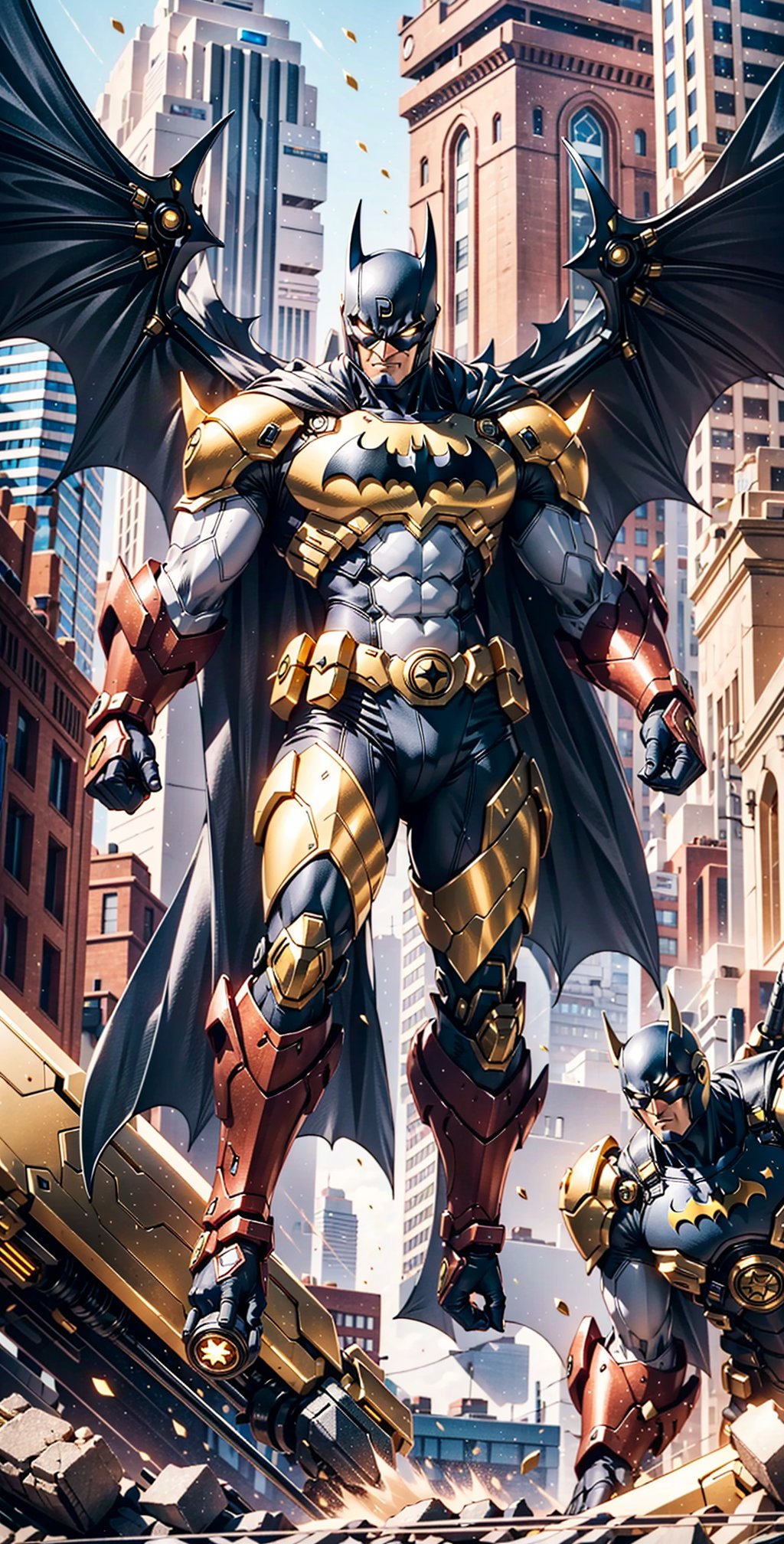 Hulk buster suit gold color batman knight armor glowing high tech armor hi tech web shooter hightech weapon deadly lock