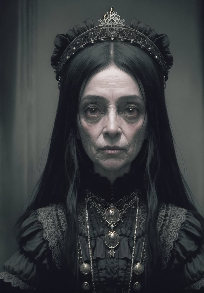 dark fantasy, portrait of a old creepy woman , intricate details