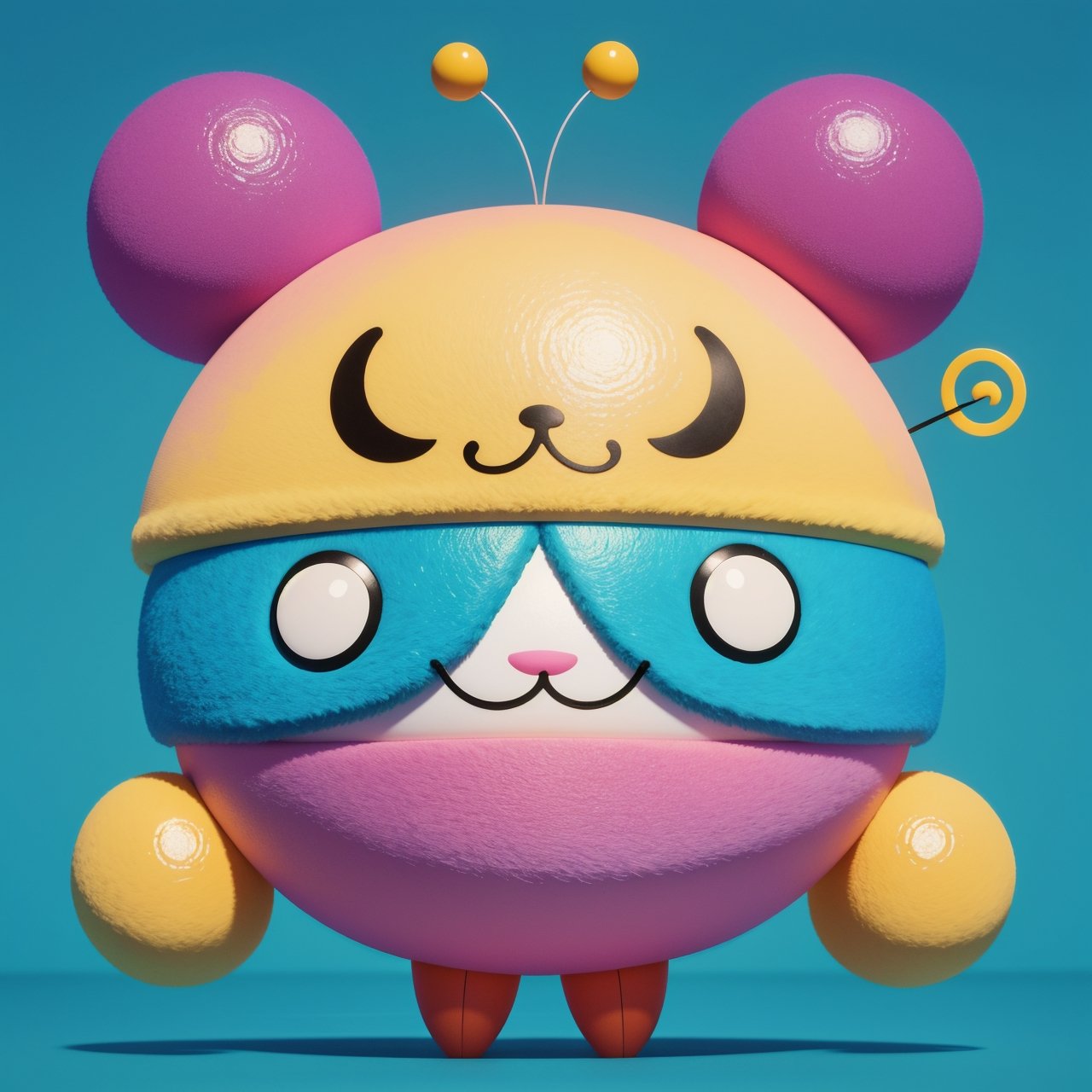 A cute and colorful mascot named TenTen. It is a fluffy creature with a big smile and two antennas on its head. The antennas are shaped like the letter T and have different colors depending on the AI model it is using. The mascot can also change its appearance and expression to match the style and mood of the generated image. It represents the creativity and diversity of Tensor.Art and its users.