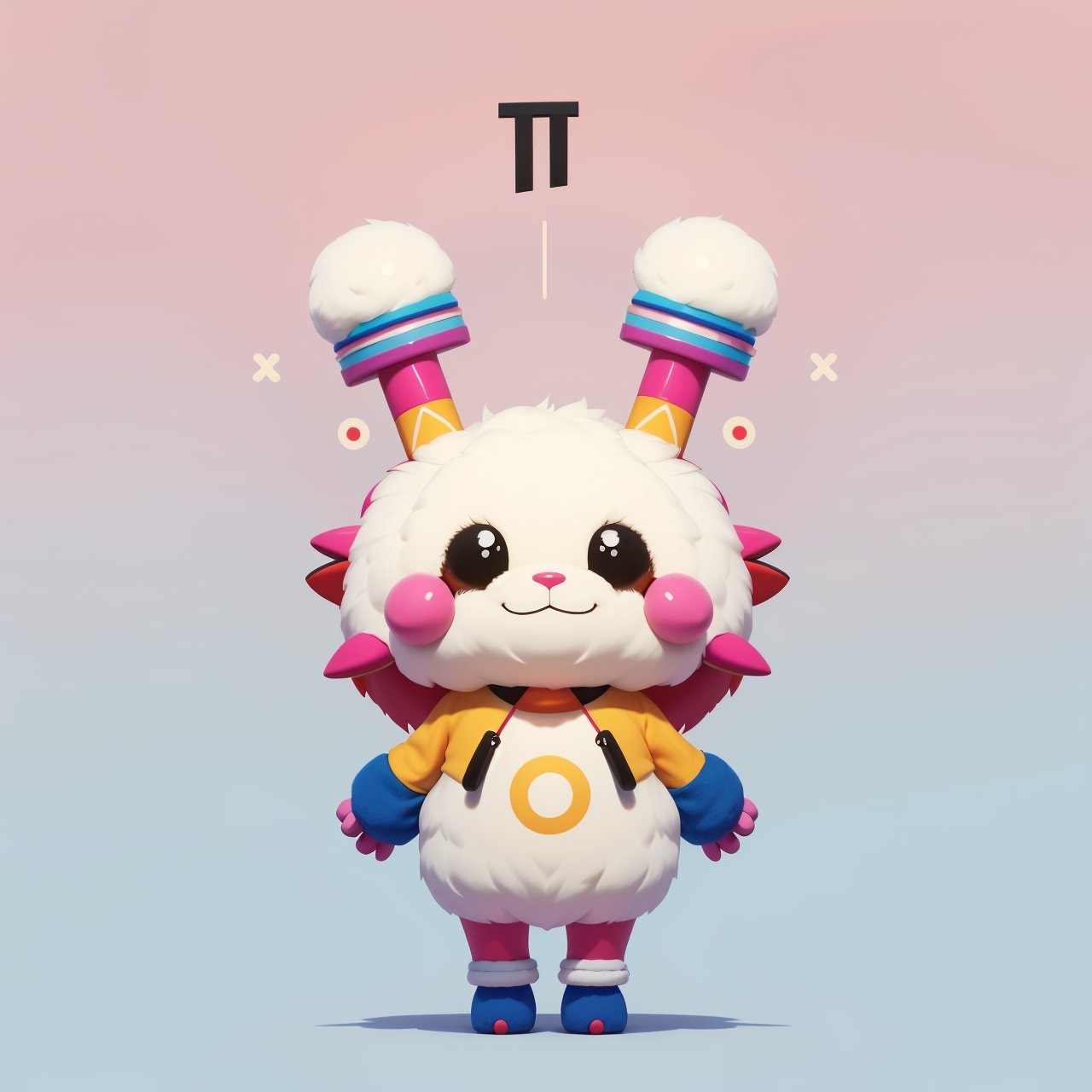 A cute and colorful mascot named TenTen. It is a fluffy creature with a big smile and two antennas on its head. (The antennas are shaped like the letter T) and have different colors depending on the AI model it is using. The mascot can also change its appearance and expression to match the style and mood of the generated image. It represents the creativity and diversity.