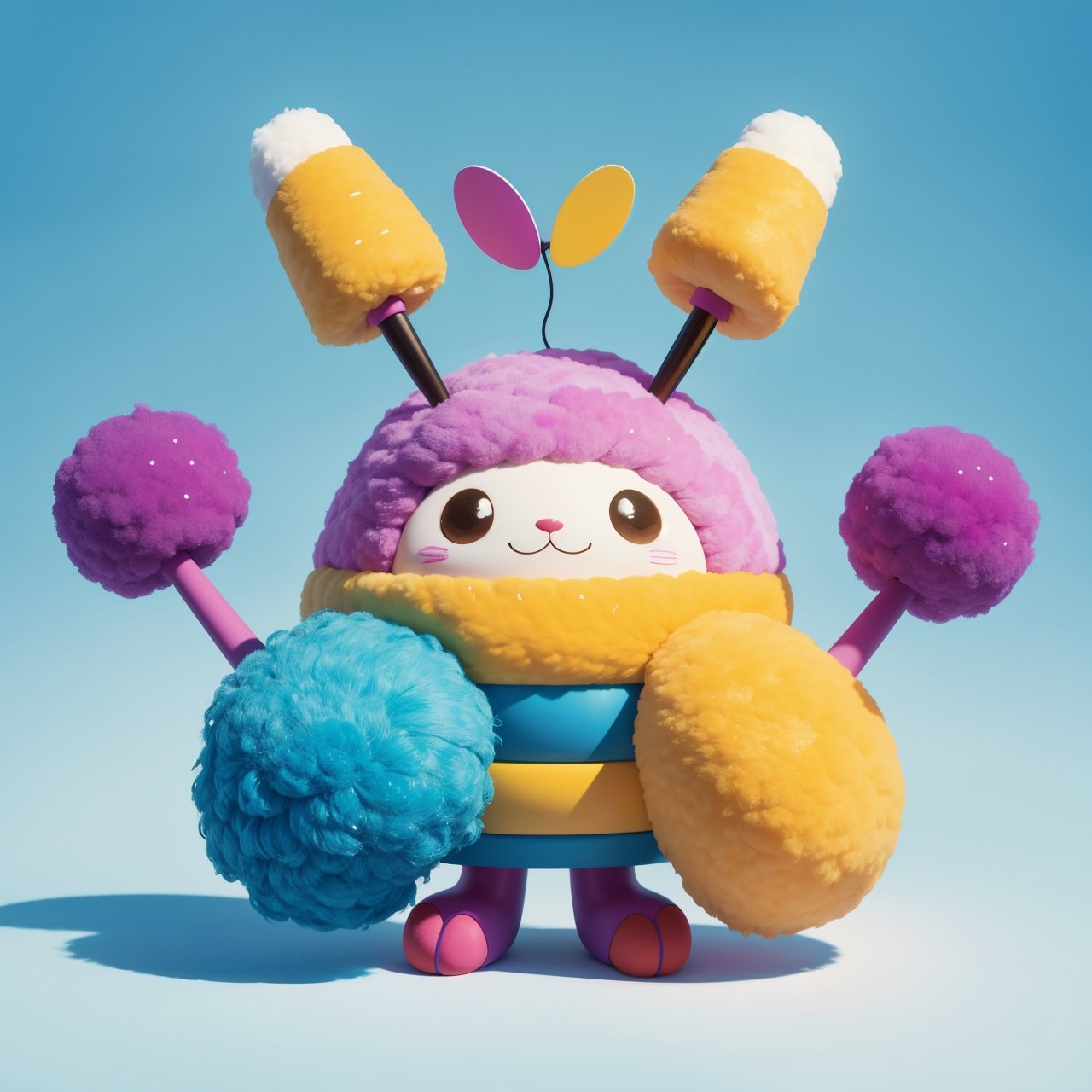 A cute and colorful mascot named TenTen. It is a fluffy creature with a big smile and two antennas on its head. The antennas are shaped like the letter T and have different colors depending on the AI model it is using. The mascot can also change its appearance and expression to match the style and mood of the generated image. It represents the creativity and diversity of Tensor.Art and its users.