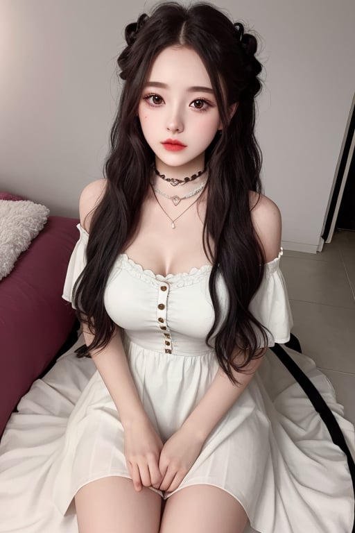 photography of a 20yo woman, masterpiece, whole dress, heart choker,hair_style,  whole body
,photorealistic,analog,realism, A compassionate girl with a heart full of love, spreading warmth and affection to those around her.