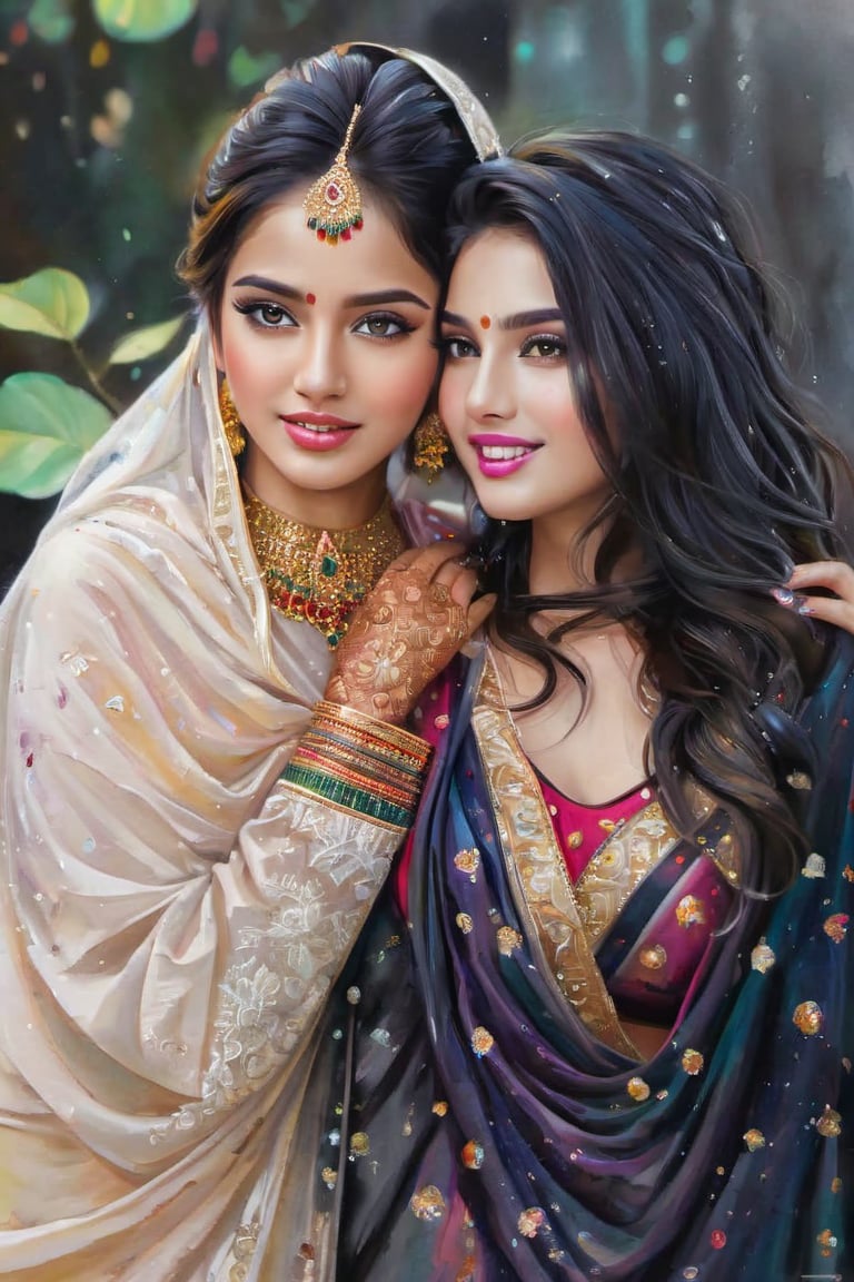 Colorful beautiful woman, a woman 18-years old, multiple color messy hair, watercolor, nice perfect face, opal face, graceful look, Indian attire n look, diamond crown, multiple colors, intricate detail, splash screen, 8k resolution, masterpiece, cute face,art station digital painting smooth veryBlack ink flow, 8k resolution photorealistic masterpiece, intricately detailed fluid gouache painting, calligraphy, acrylic, watercolor art, professional photography, natural lighting, volumetric lighting maximalist, complex, elegant, expansive, fantastical, side face, sharp eyes 