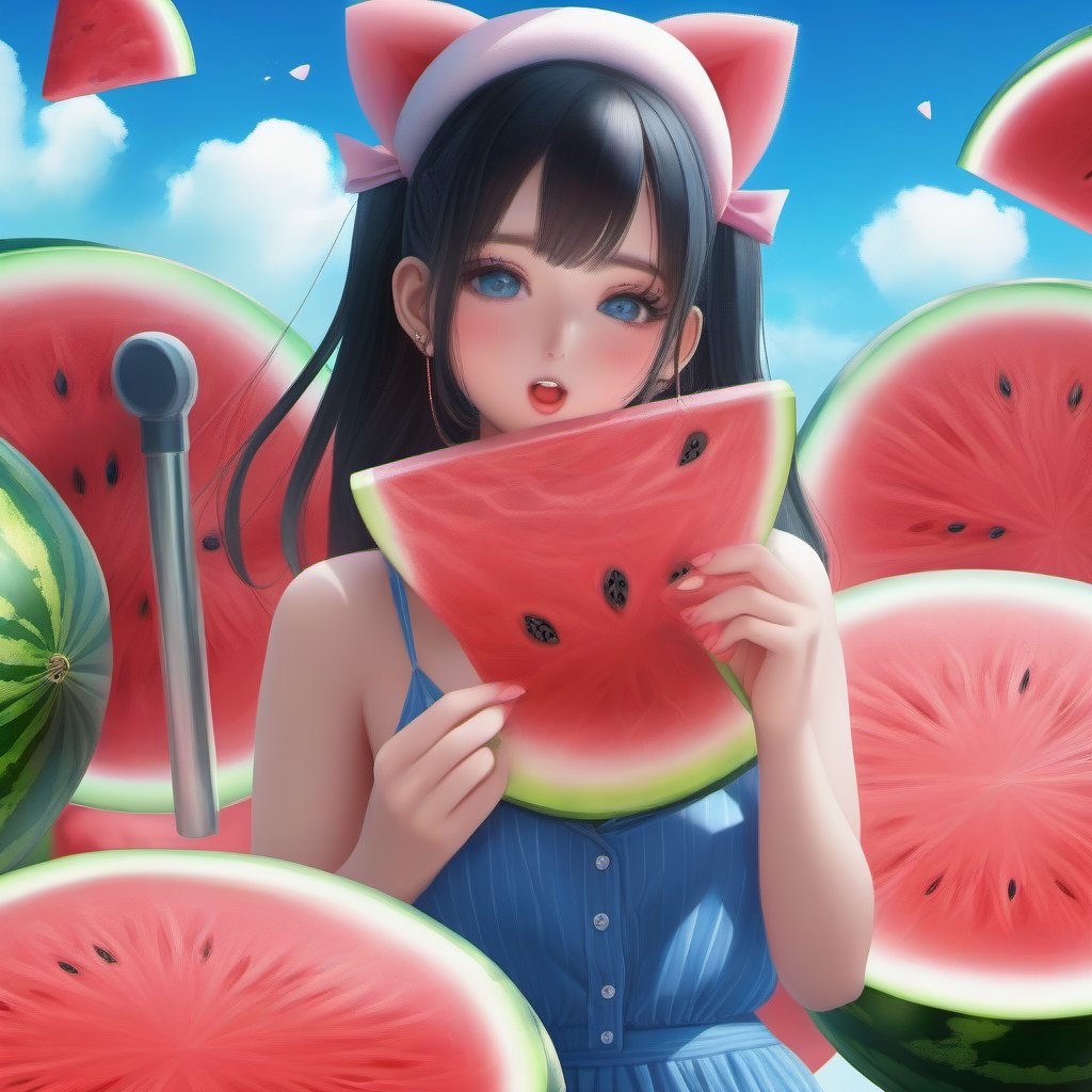  ,Watermelon juice, camisole, belching fan, cool and sultry, blue sky dragging thick marshmallows, it is July.,sakimichan 