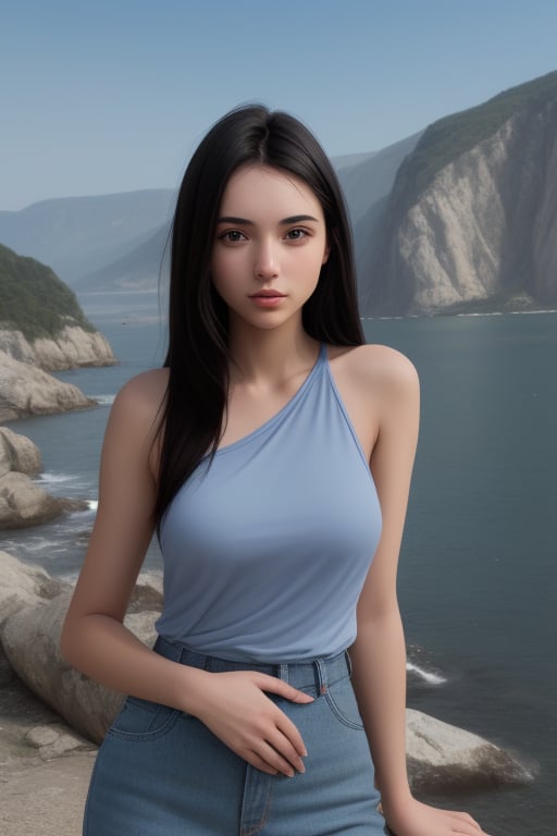 Beautiful young woman, straight dark hair to the shoulders