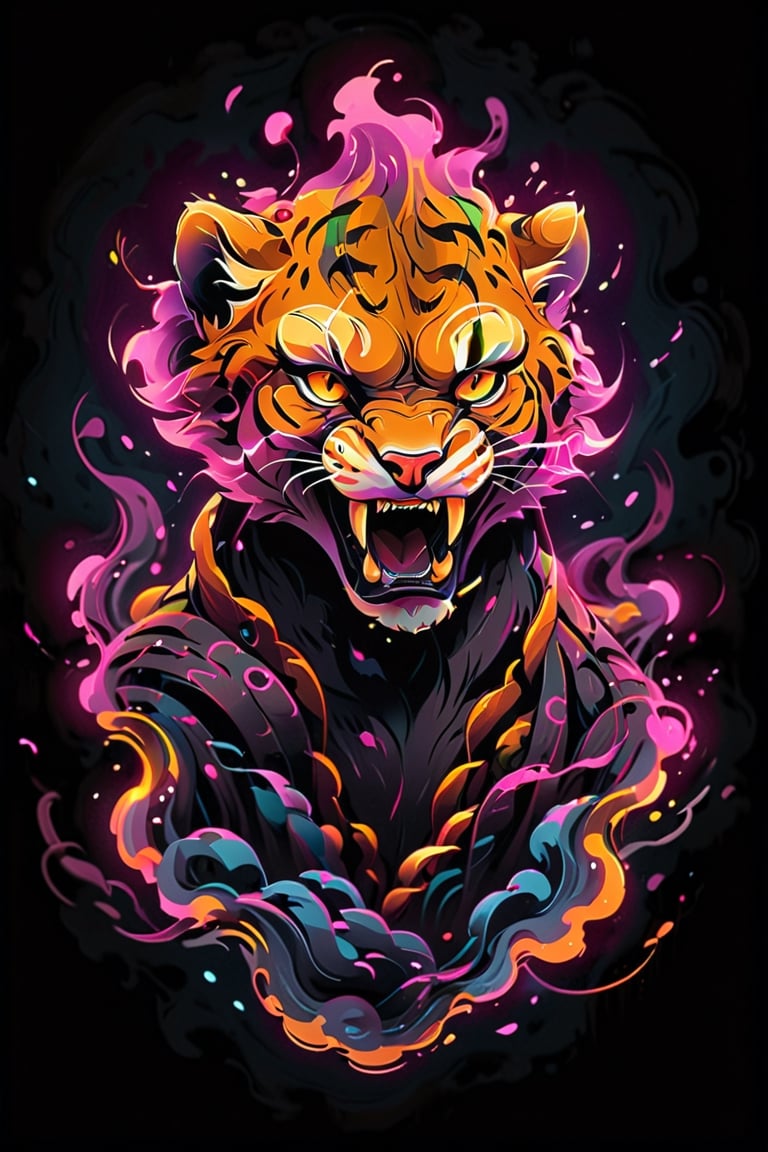 stamp vector for t-shirt, Cheetah character, strong lines, lit neon palette, neo-traditional, badass, hipster, graffiti, underground, badass, noir