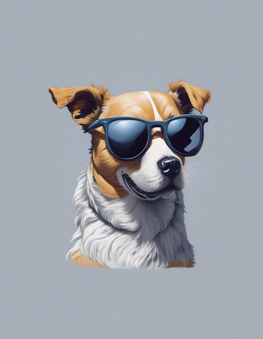 Leonardo Style, illustration, animal focus, no humans, dog, whiskers, simple background, sunglasses, animal, tinted eyewear, grey background