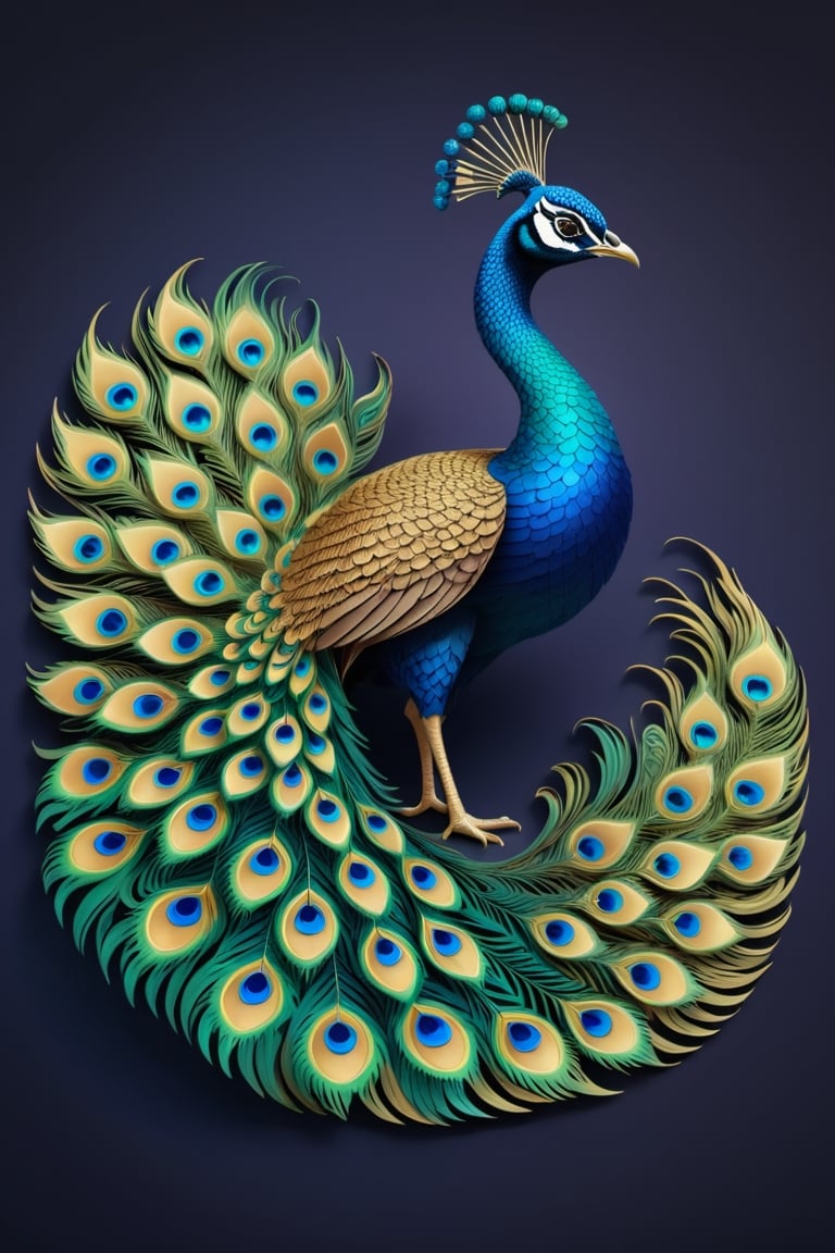 (full body) intricate coloring, vector graphic logo design of a peacock, 3-6-9 pattern, art and mathematics fusion, high resolution, kawaii, cute, Elegant, subtle gradient, sophisticated, muted color scheme, hyper detailed, trending at artstation, sharp focus, studio photography, highly detailed, centered, bright color, solid dark background, made with adobe illustrator, movie still, Leonardo Style, 3d style ,3d style,photo r3al