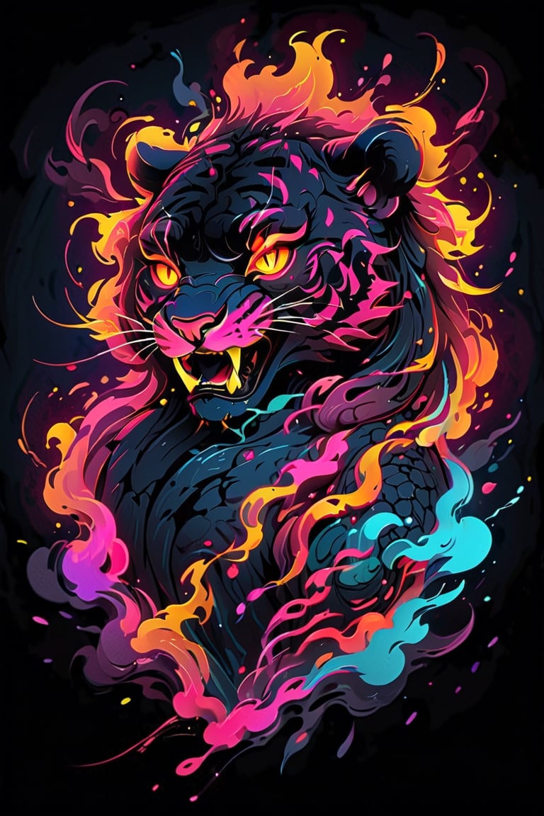 stamp vector for t-shirt, leopard character, strong lines, lit neon palette, neo-traditional, badass, hipster, graffiti, underground, badass, noir