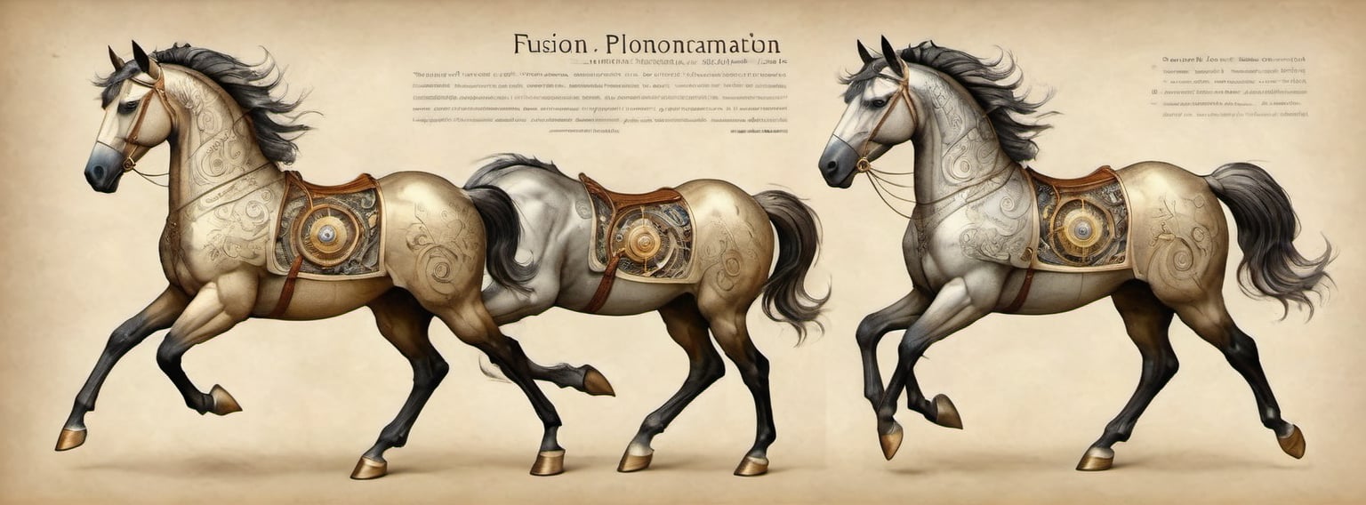 Create an image of a mascot that draws inspiration from a biomechanical horse, featuring a fusion of organic and metallic components, emit mesmerizing fractal designs. Bright background, Elegant, sophisticated, intricate line work, ornate details, muted color scheme. Art and mathematics fusion, hyper detailed, trending at artstation, sharp focus, studio photography, intricate detail, highly detailed, centered, perfect symmetrical, plain design,tshirt design,8k,high_resolution,on parchment,p1c4ss0