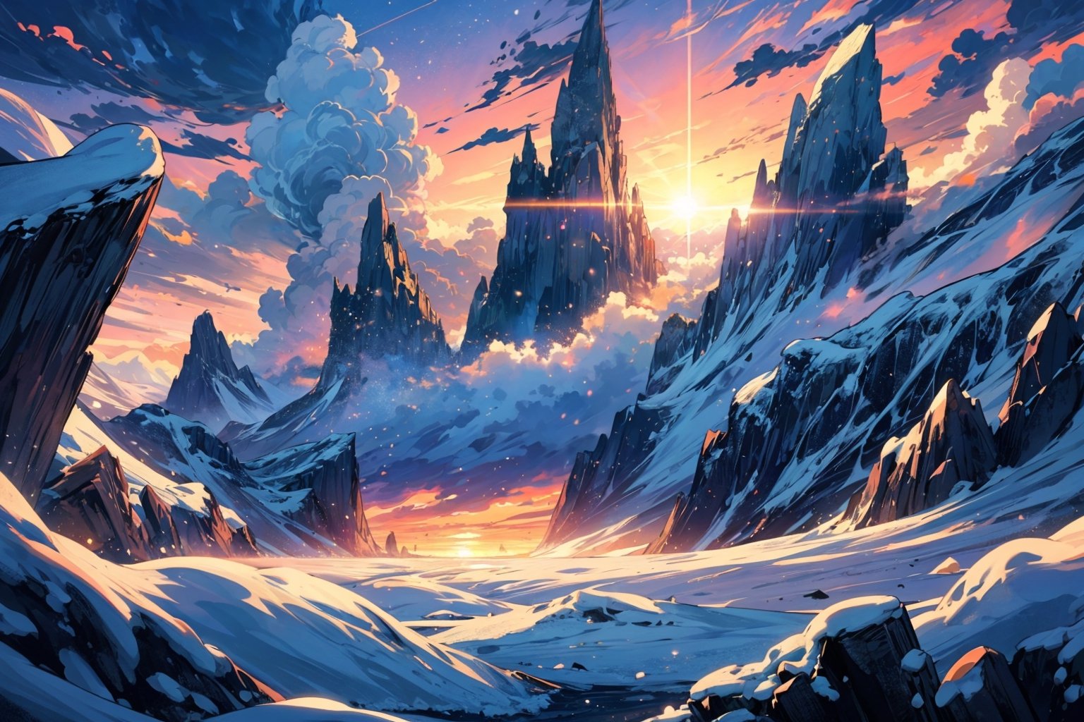 Sea of clouds, peaks, sunrise, snow(best quality,Masterpiece,EpicArt,xjrex,(best quality