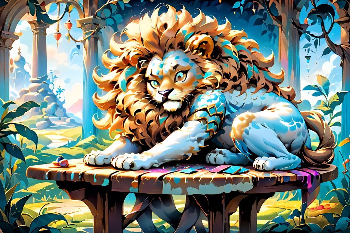 In the style of digital illustration, envision a lion man peacefully napping with his head resting on a table, inspired by the whimsical and surreal world of Salvador Dali, where reality intertwines with dreams, featuring vibrant colors and surreal elements to add a touch of magic to the scene.

300 DPI, HD, 8K, Best Perspective, Best Lighting, Best Composition, Good Posture, High Resolution, High Quality, 4K Render, Highly Denoised, Clear distinction between object and body parts, Masterpiece, Beautiful face, 
Beautiful body, smooth skin, glistening skin, highly detailed background, highly detailed clothes, 
highly detailed face, beautiful eyes, beautiful lips, cute, beautiful scenery, gorgeous, beautiful clothes, best lighting, cinematic , great colors, great lighting, masterpiece, Good body posture, proper posture, correct hands, 
correct fingers, right number of fingers, clear image, face expression should be good, clear face expression, correct face , correct face expression, better hand position, realistic hand position, realistic leg position, no leg deformed, 
perfect posture of legs, beautiful legs, perfectly shaped leg, leg position is perfect,
,2d game scene