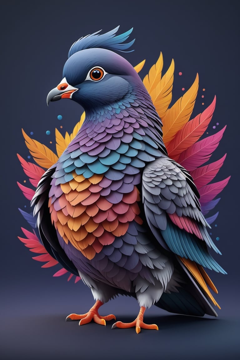 (full body) intricate coloring, vector graphic logo design of a pigeon, 3-6-9 pattern, art and mathematics fusion, high resolution, kawaii, cute, Elegant, subtle gradient, sophisticated, muted color scheme, hyper detailed, trending at artstation, sharp focus, studio photography, highly detailed, centered, bright color, solid dark background, made with adobe illustrator, movie still, Leonardo Style, 3d style ,3d style,photo r3al