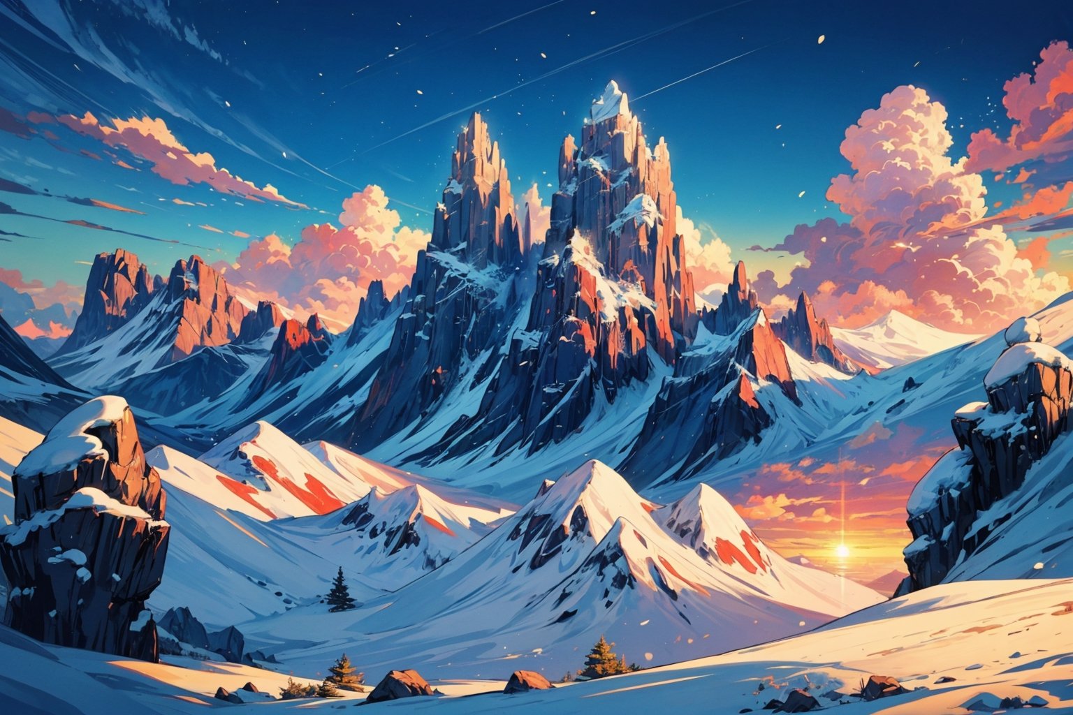 Sea of clouds, peaks, sunrise, snow(best quality,Masterpiece,EpicArt,xjrex,(best quality