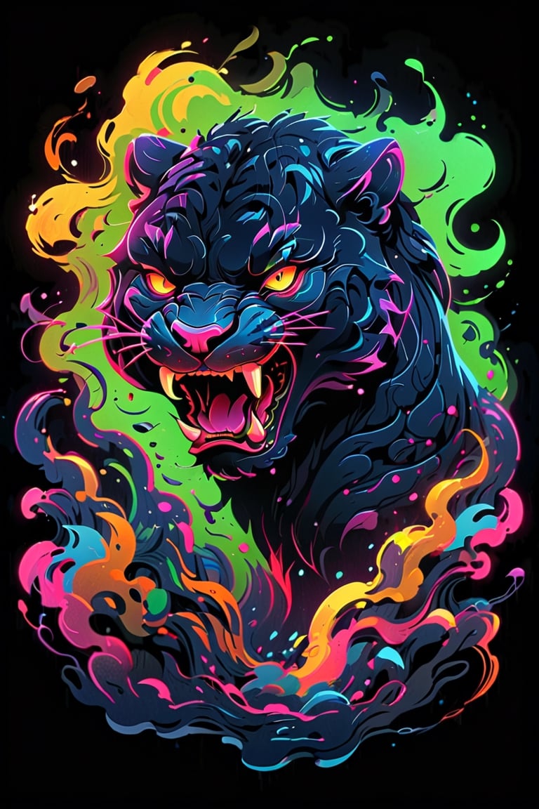 stamp vector for t-shirt, panther character, strong lines, lit neon palette, neo-traditional, badass, hipster, graffiti, underground, badass, noir