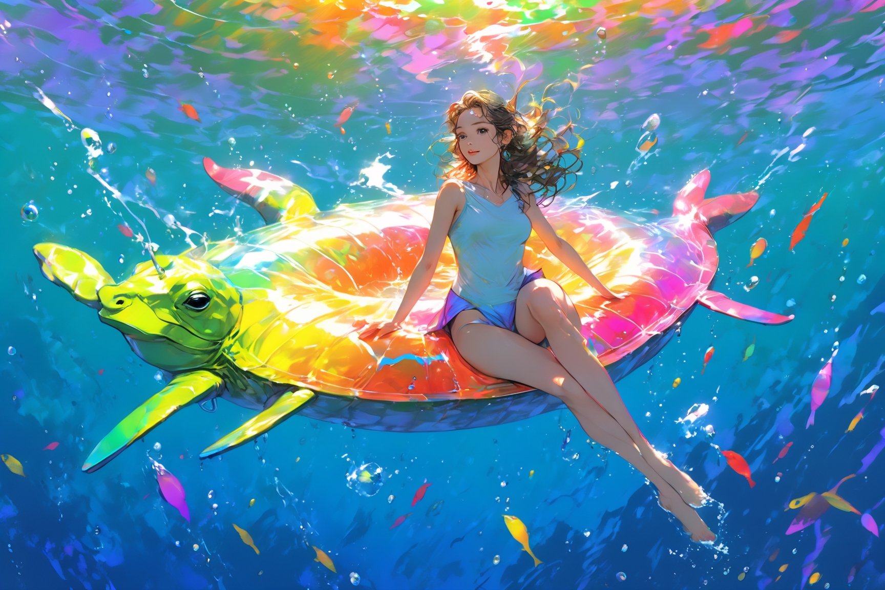 (masterpiece, best quality:1.4), (flat color:1.3), (colorful:1.35), looking at viewer, 1girl, (((solo))), floating in colorful water, (2D:1.25), perfect lighting, perfect shading, (realistic:1.2), (mature adult:1.35), dynamic pose, (detailed, intricate), beautiful, gorgeous stunning, cinematic, epic, (perfect body, perfect legs), (Photorealistic:1.5), (mature adult:1.4), centered, (sketch, illustration),niji style