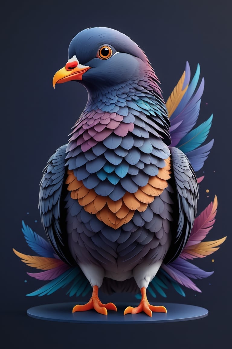 (full body) intricate coloring, vector graphic logo design of a pigeon, 3-6-9 pattern, art and mathematics fusion, high resolution, kawaii, cute, Elegant, subtle gradient, sophisticated, muted color scheme, hyper detailed, trending at artstation, sharp focus, studio photography, highly detailed, centered, bright color, solid dark background, made with adobe illustrator, movie still, Leonardo Style, 3d style ,3d style,photo r3al