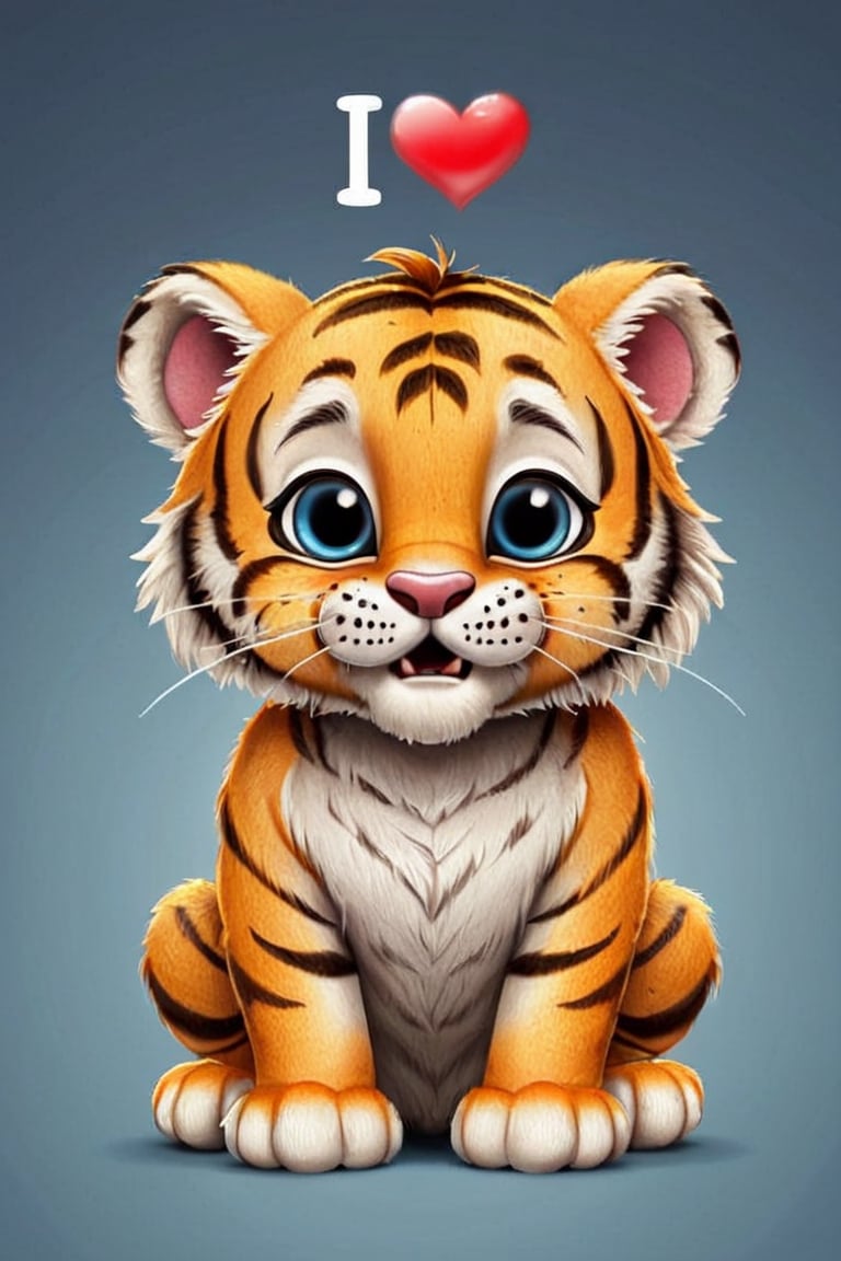 a very cute little tiger ((( with the text: "I Love you! 2000 Likes")))