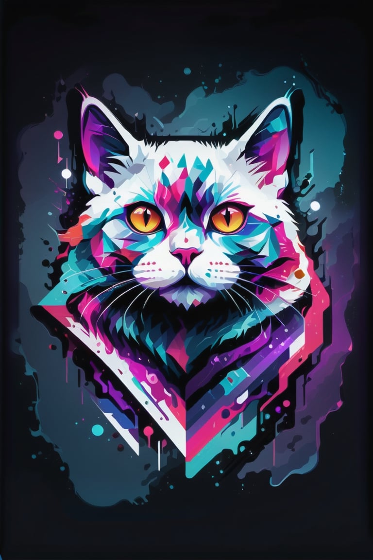 Geometric, minimalist, symmetrical, logo design of colorful cat .vector, white backgound --v 4, purple, pink, blue, light blue, red, light gray, metallic colors ,Leonardo Style,darkart,ghost person