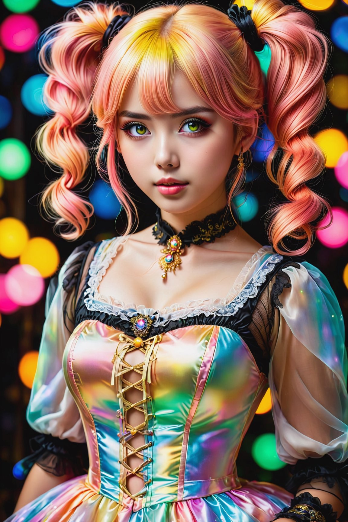 nsfw, nude, 21yo naked girl, (photorealistic:1.4), (masterpiece, sidelights, exquisite beautiful eyes), (face focus,character focus,close to viewer,masterpiece*portrait), realistic,cute face, 3D face,(low twintails, colorful fluorescence multicolored hair:1.4),(1 girl),(gold eyes:1.2),(cowboy shot), (Gothic lolita mesh fabric dress), (cute face),(Nasty face),Gentle face,(perky small breasts),(background is black:1.5), blush, neat and clean, adorable, Slim Body,(tareme:1.5),big eyes, beautiful korean girl,shiny hair, shiny skin,niji,sketch,manga,colorful_girl_v2,masterpiece

lolita