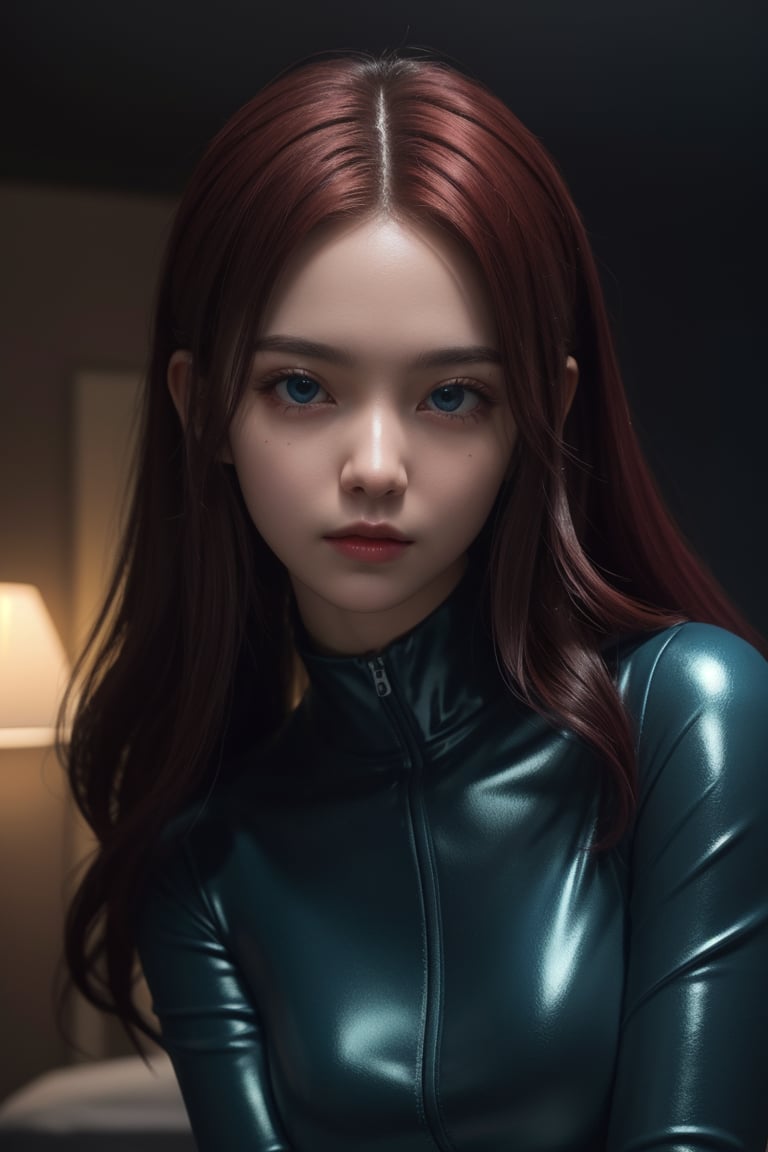 master piece, best quality, 1 girl, (colorful), (finely detailed beautiful eyes hyper and detailed face), cinematic, cinematic lighting, bust shot, extremely detailed CG unity 8K wallpaper, realistic cute anime girl in sexy blue dress full body, latex, shiny, red hair, long hair, detailed face, made up face, pretty, petite, shy, proportioned face, large eyes, hires, octane render, highly detailed, unreal engine, dynamic, 