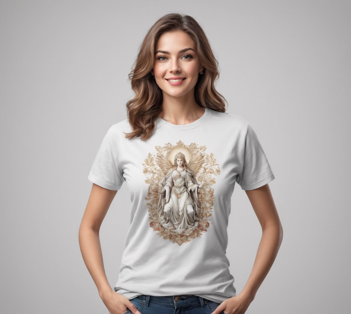 christmas desire, full body pose, wide angle view, (centered on a white background), T-shirt design illustration, photo r3al, T-shirt design illustration, on a white background, more detail XL, Leonardo style 