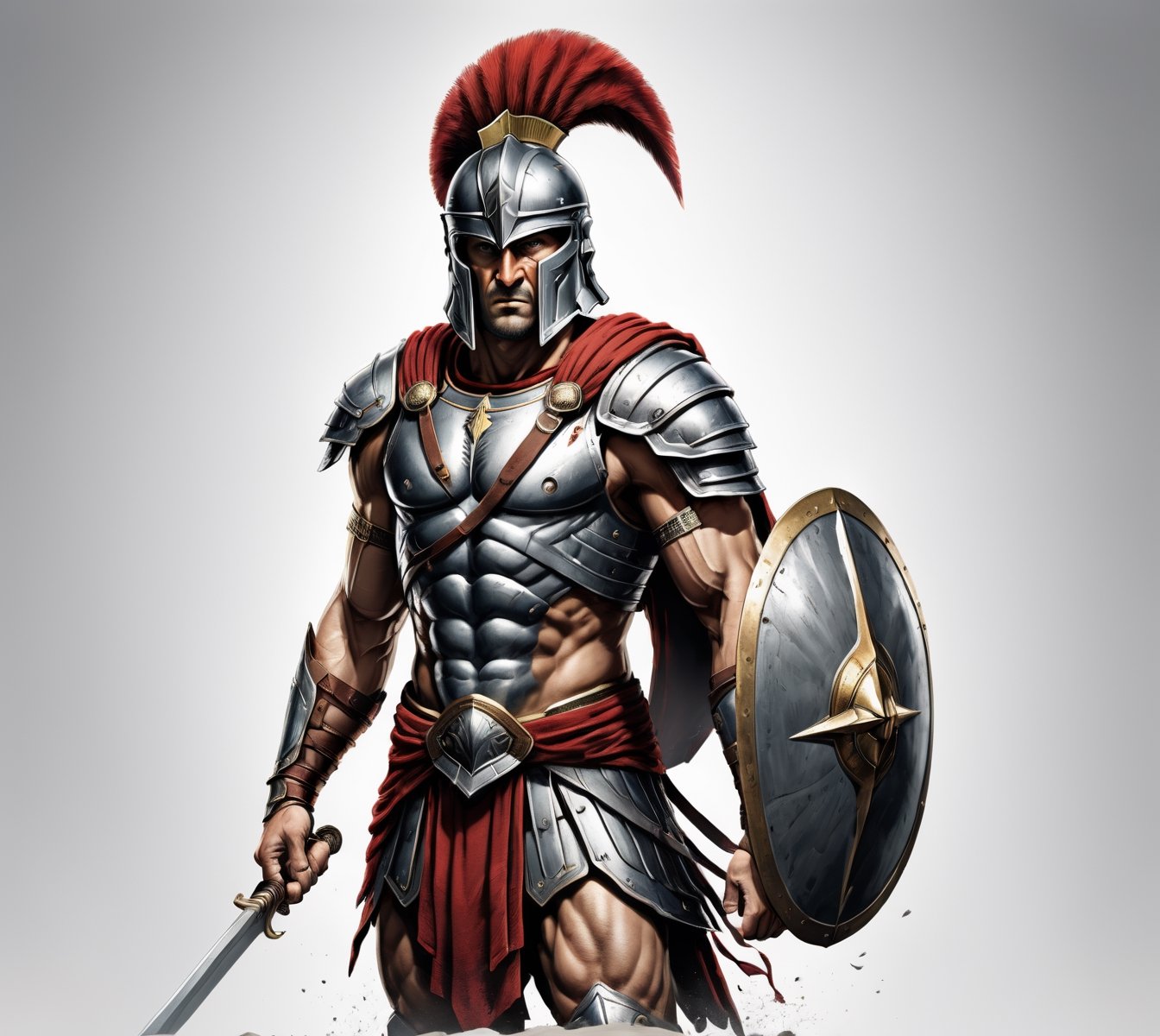 4k detail, spartan warrior, full view wide angle view, (centered on a white background), T-shirt design illustration, photo r3al, T-shirt design illustration, on a white background, more detail XL, 