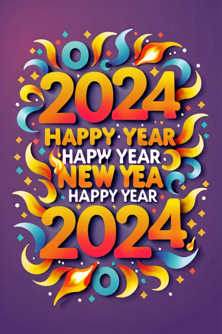 typography "2024 happy new year" flaming numbers