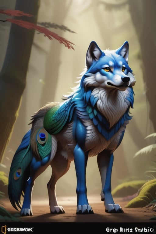 Wolf
Exotic animalian creature, very beautiful, truly detailed, high quality, masterpiece, uhd, 8k, vfx, epic, trending on artstation, 
sharp focus, Covered with brightly peacock pattern color furs, studio photo shoot, intricate detailed, by Greg rutkowski, epic, nature, 
full shot, symmetrical, Greg Rutkowski, Charlie Bowater, Beeple, Unreal 5, hyperrealistic, dynamic lighting, fantasy art

