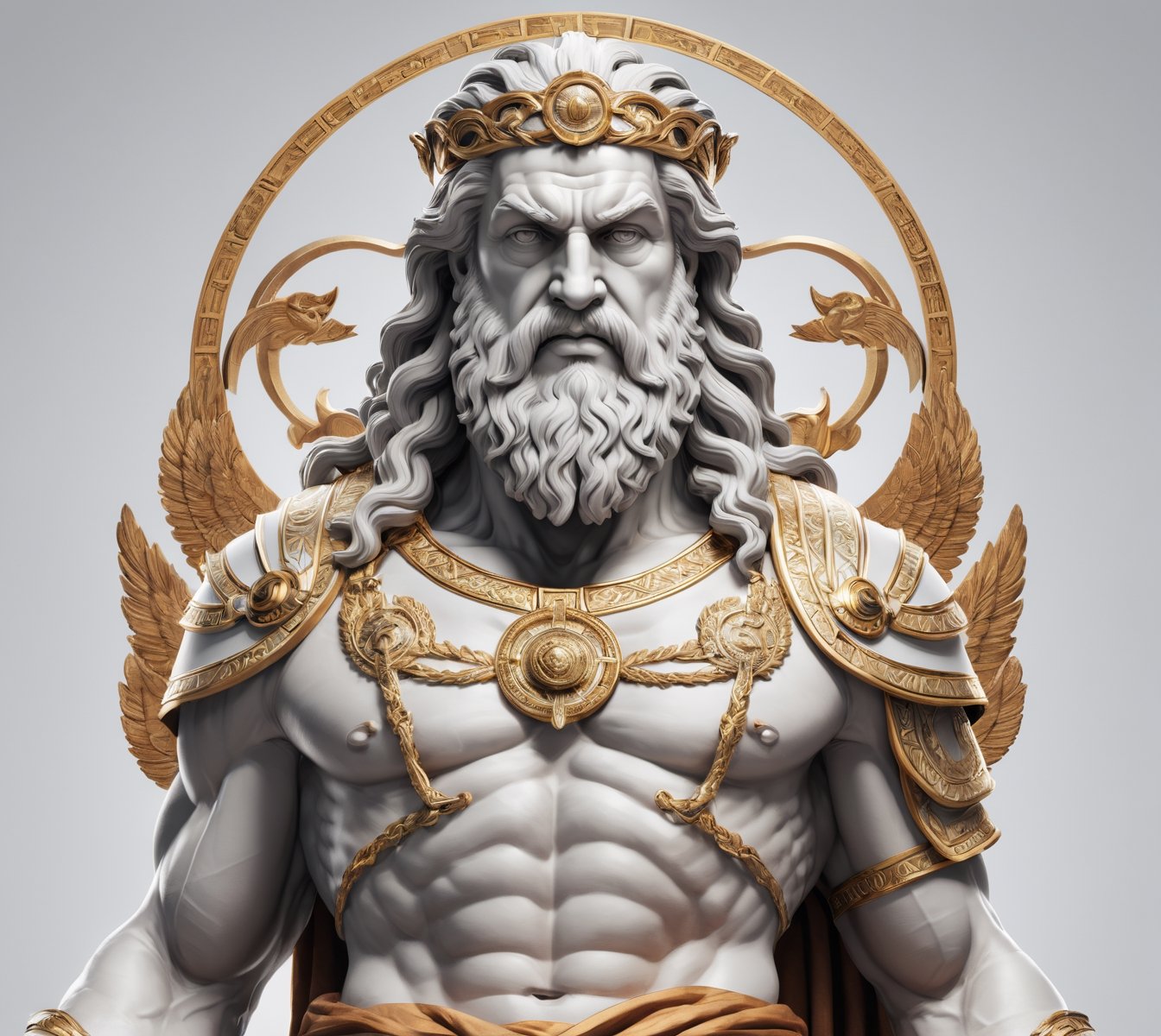 4k detail, god zeus, full view wide angle view, (centered on a white background), T-shirt design illustration, photo r3al, T-shirt design illustration, on a white background, more detail XL, 