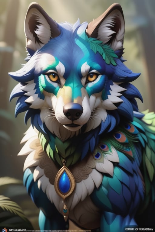 Wolf
Exotic animalian creature, very beautiful, truly detailed, high quality, masterpiece, uhd, 8k, vfx, epic, trending on artstation, 
sharp focus, Covered with brightly peacock pattern color furs, studio photo shoot, intricate detailed, by Greg rutkowski, epic, nature, 
full shot, symmetrical, Greg Rutkowski, Charlie Bowater, Beeple, Unreal 5, hyperrealistic, dynamic lighting, fantasy art

