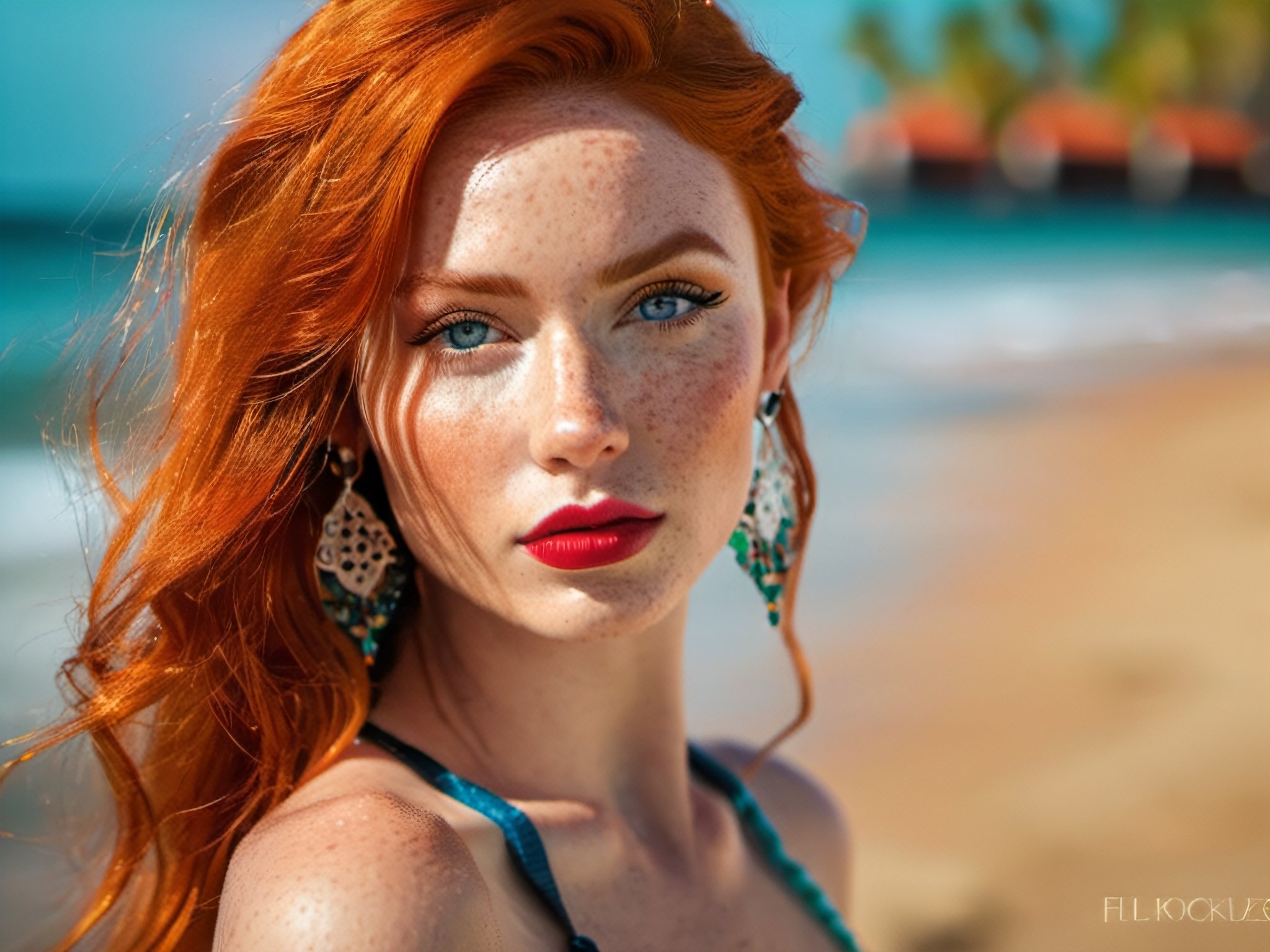 (((masterpiece))), best quality,(extremely detailed,8k,UHD),sharp focus,wet dream redhead model with (((elf ears))), (((freckled face))), (picture perfect face,perfect tits),(auburn red hair, wet bikini),perfect blue eyes,irridescent blue eyes),perfect eyes, (beautiful face,cute,beautiful detailed eyes,luscious lips,highly detailed skin,freckled face, elf ears), (background:ocean sunset), perfect female body,hourglass body shape,perfect breast,(slim waist,perfect proportions), charming,hot,sexy,stylish,seductive,appealing,attractive, beautiful and delicate,hypnotizing beauty,long eyelashes,crimson red lipstick,makeup,shy,perfect ass, perfect legs, smiling at the camera, (((full shot)))