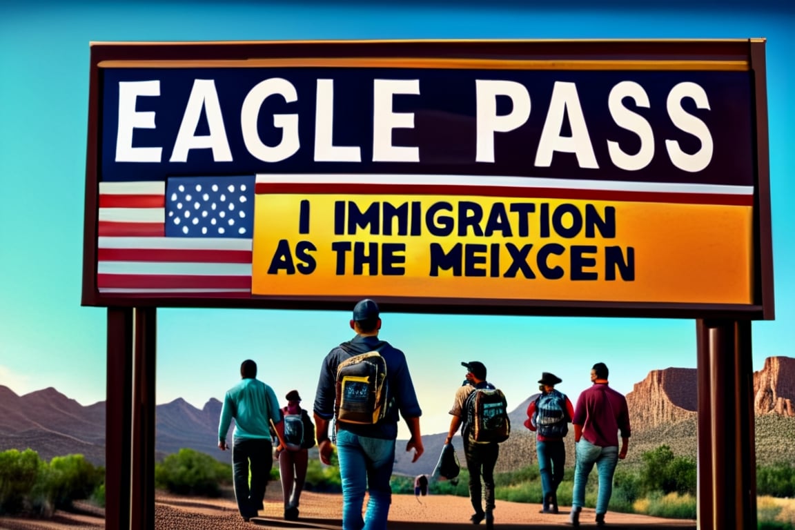 ((masterpiece photography)), ((Immigration across the Mexican Border in to Texas))), ((( migrants sneaking into the USA))), (((overhead sign that says, "Eagle Pass Texas"))), complex 3d render, intricate reflections, ultra-detailed, HDR, Hyperrealism, sharp focus, Panasonic Lumix s pro 50mm, 8K, octane rendering, raytracing, (((professional photography))), high definition, photorealism, hyper-realistic, bokeh, depth of field, dynamically backlit, sharp edges, studio, vibrant details, ((professional Color grading)), photorealistic , detailmaster2, (photo realistic), (Sharp Focus) 