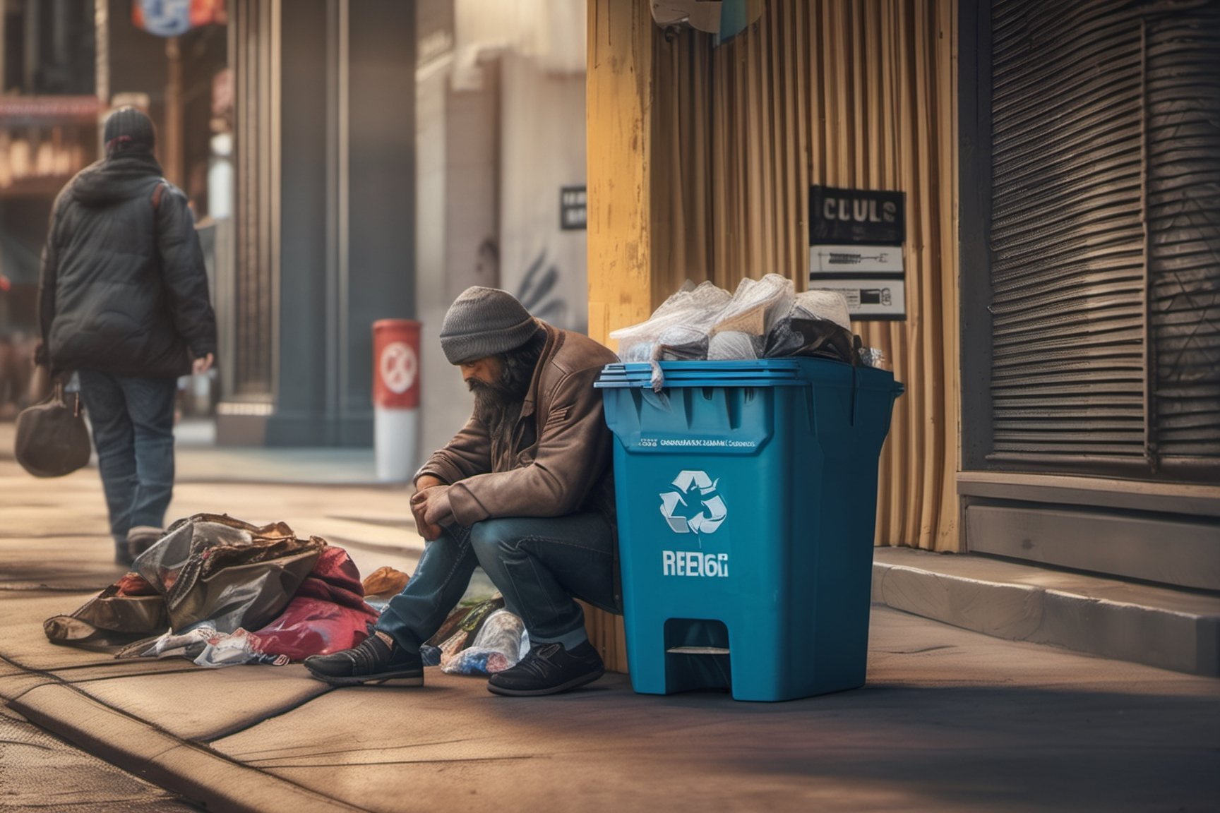 (((masterpiece))), (((depressing homeless people digging into trash cans the streets of Los Angelos))), (sadley waiving at the camera), (depressing and sad scene of dirty and homeless people wanting food to eat, waiving "say hi to 2024",  complex 3d render, intricate reflections, ultra-detailed, HDR, Hyperrealism, Panasonic Lumix s pro 50mm, 8K, octane rendering, raytracing, (((professional photography))), high definition, photorealism, hyper-realistic, bokeh, depth of field, dynamically backlit, studio, vibrant details, ((professional Color grading)), photorealistic , monster,,,monsterdiversity",darkart,DonMn1ghtm4reXL