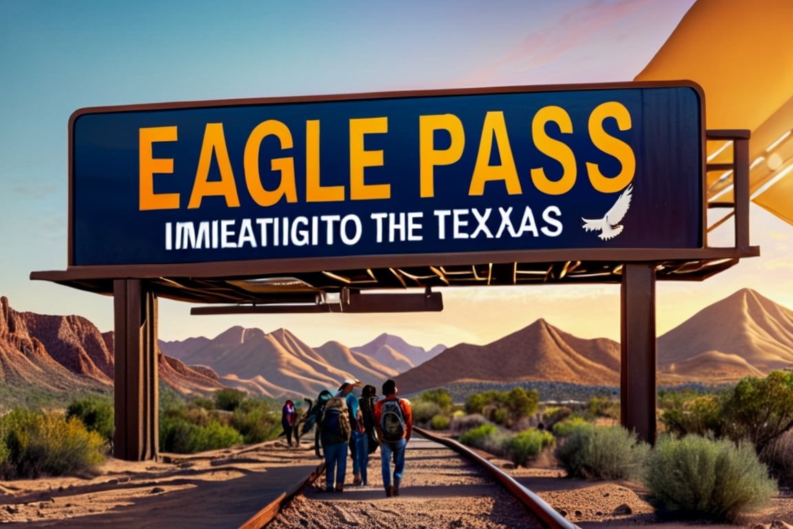 ((masterpiece photography)), ((Immigration across the Mexican Border in to Texas))), ((( migrants sneaking into the USA))), (((overhead sign that says, "Eagle Pass Texas"))), complex 3d render, intricate reflections, ultra-detailed, HDR, Hyperrealism, sharp focus, Panasonic Lumix s pro 50mm, 8K, octane rendering, raytracing, (((professional photography))), high definition, photorealism, hyper-realistic, bokeh, depth of field, dynamically backlit, sharp edges, studio, vibrant details, ((professional Color grading)), photorealistic , detailmaster2, (photo realistic), (Sharp Focus) 