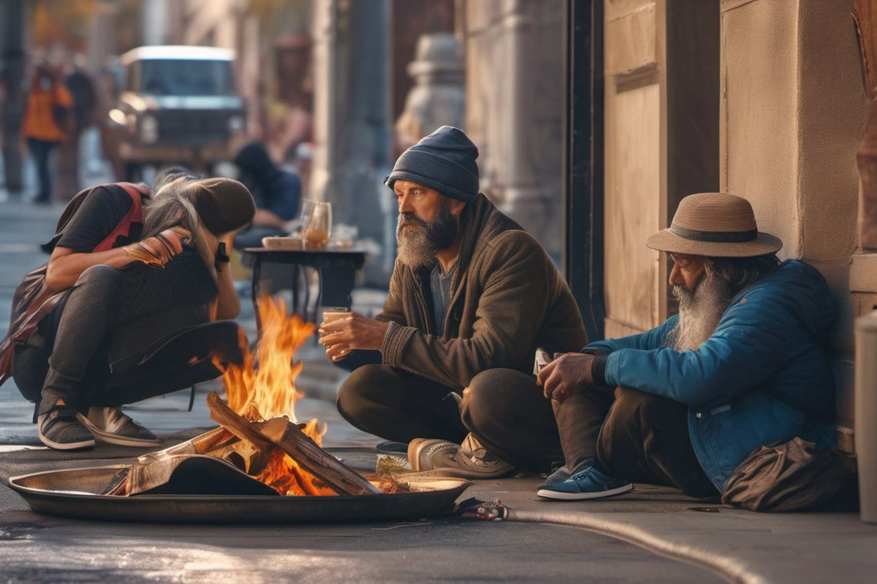 (((masterpiece))), (((homeless people in the streets of Los Angelos waiving at the camera, (depressing and sad scene of dirty and homeless people wanting food to eat, waiving "hi to 2024",  complex 3d render, intricate reflections, ultra-detailed, HDR, Hyperrealism, Panasonic Lumix s pro 50mm, 8K, octane rendering, raytracing, (((professional photography))), high definition, photorealism, hyper-realistic, bokeh, depth of field, dynamically backlit, studio, vibrant details, ((professional Color grading)), photorealistic , monster,,,monsterdiversity",darkart