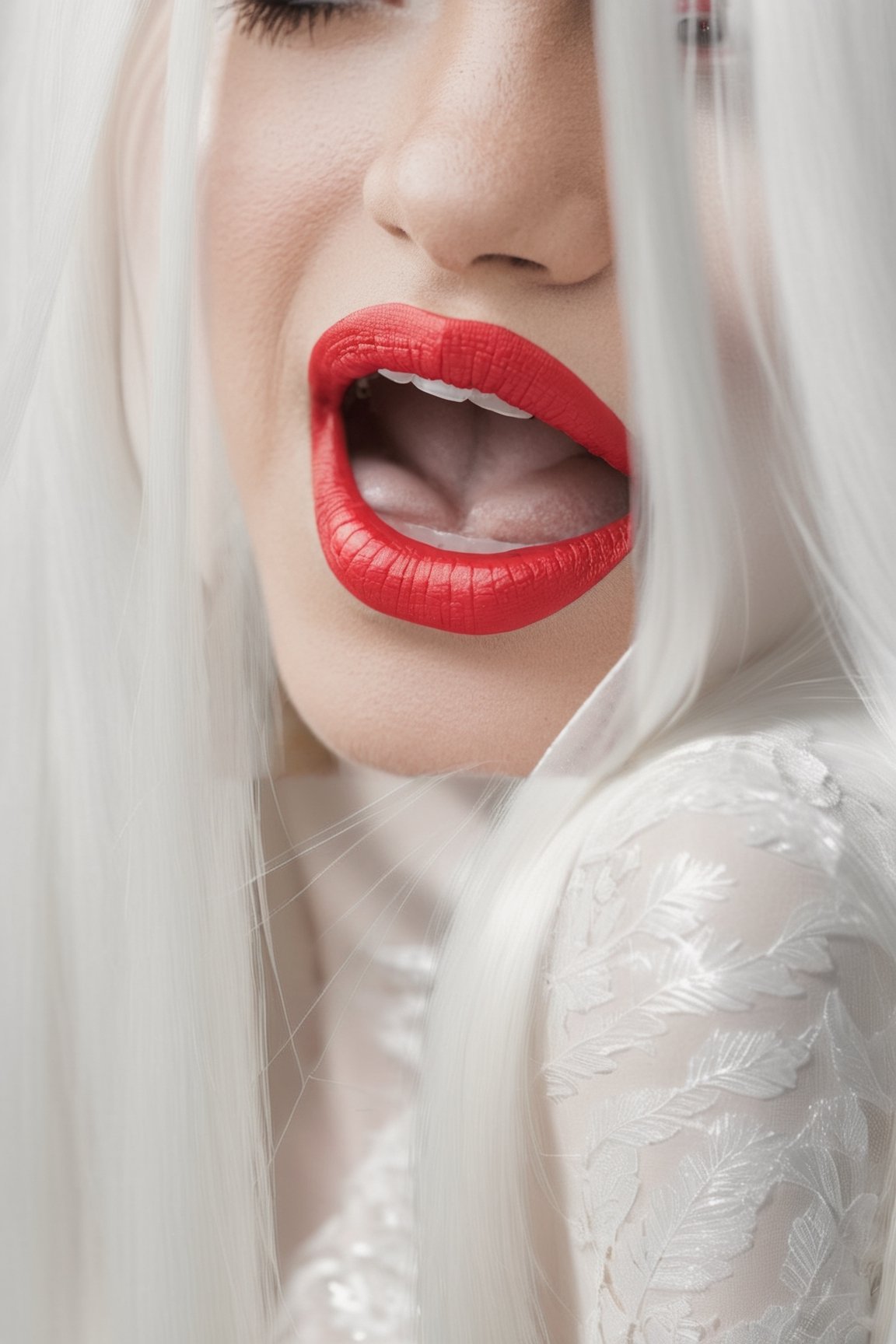 (((masterpiece))), (( A creepy yet intriguing digital illustration portrait of a albino pale young girl)), ((MILKY WHITE SKIN)),  (((pure white very long straight hair))), psychedelic long hair, She wears a seductive white lace outfit with white fur accents, embodying the essence of allure and sensuality, (iridescent GREY EYES), (((ruby red lips))), complex 3d render, intricate reflections, ultra-detailed, HDR, Hyperrealism, Panasonic Lumix s pro 50mm, 8K, octane rendering, raytracing, (((professional photography))), high definition, photorealism, hyper-realistic, bokeh, depth of field, dynamically backlit,  studio, vibrant details, ((professional Color grading)), photorealistic ,detailmaster2,photorealistic, sharp edges,  sharp focus ,latexsuit,Detailedface,photo of perfecteyes eyes,perfecteyes eyes,valent_1314